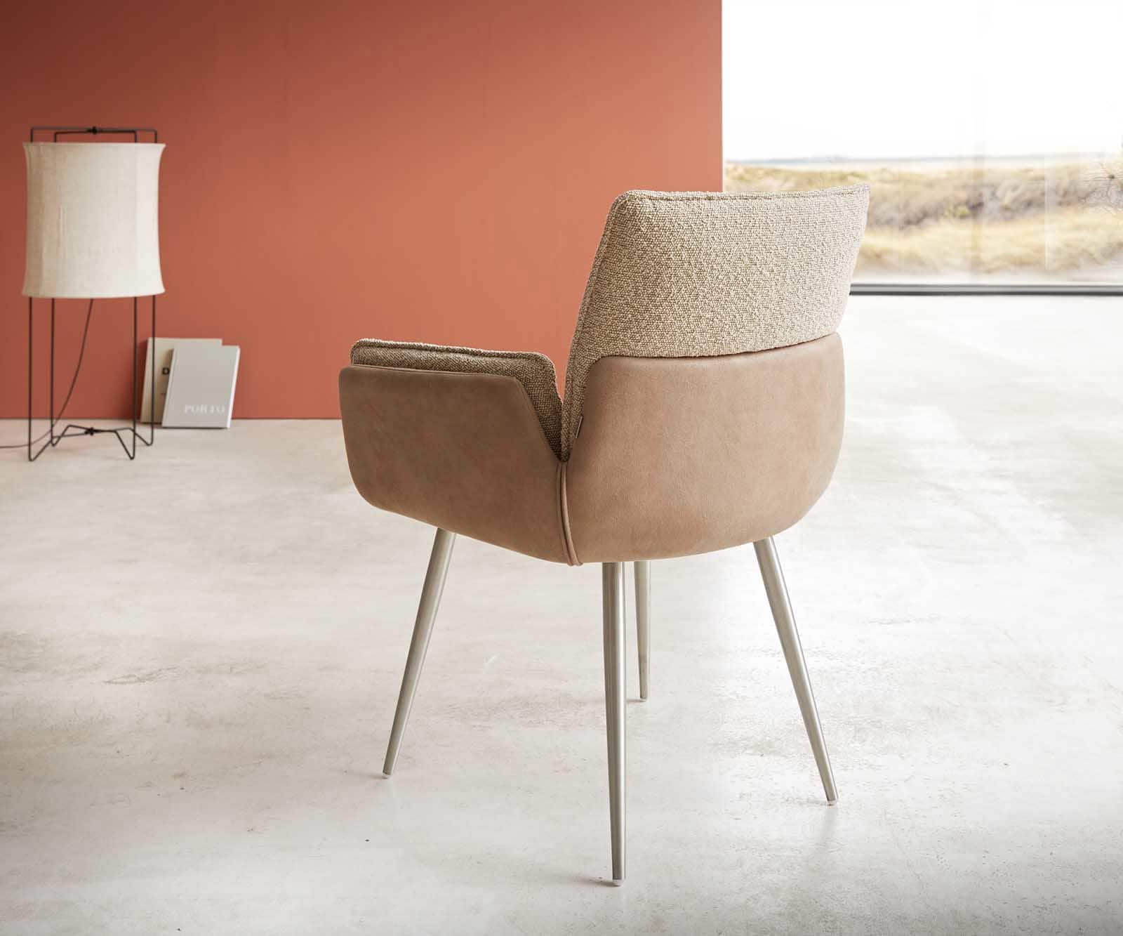 Chaise-de-salle-à-manger Nela-Flex tissu mixte couleur boue 4 pieds coniques acier inoxydable brossé 4 Chaise-de-salle-à-manger Nela-Flex tissu mixte couleur boue 4 pieds coniques acier inoxydable brossé 4