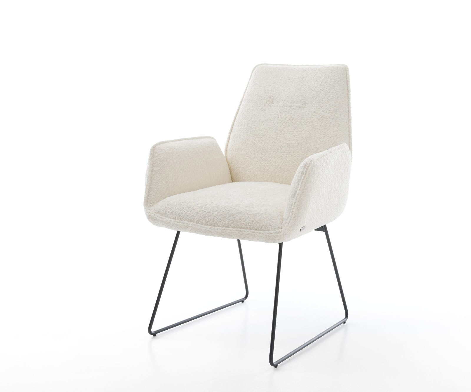 Chaise-de-salle-à-manger Zoa-Flex bouclé blanc pied trapèze noir ressorts ensachés