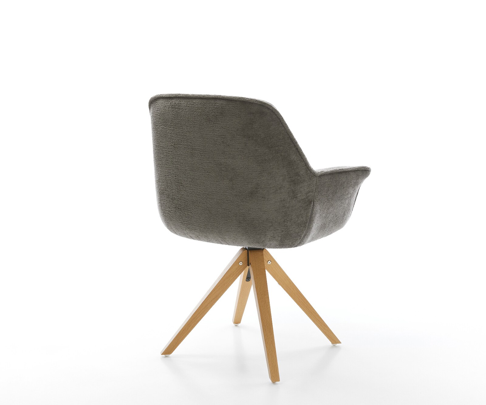 Chaise-pivotante Keila-Flex avec accoudoirs bouclé doux couleur boue pied en bois angulaire naturel pivotement sur 180° 4