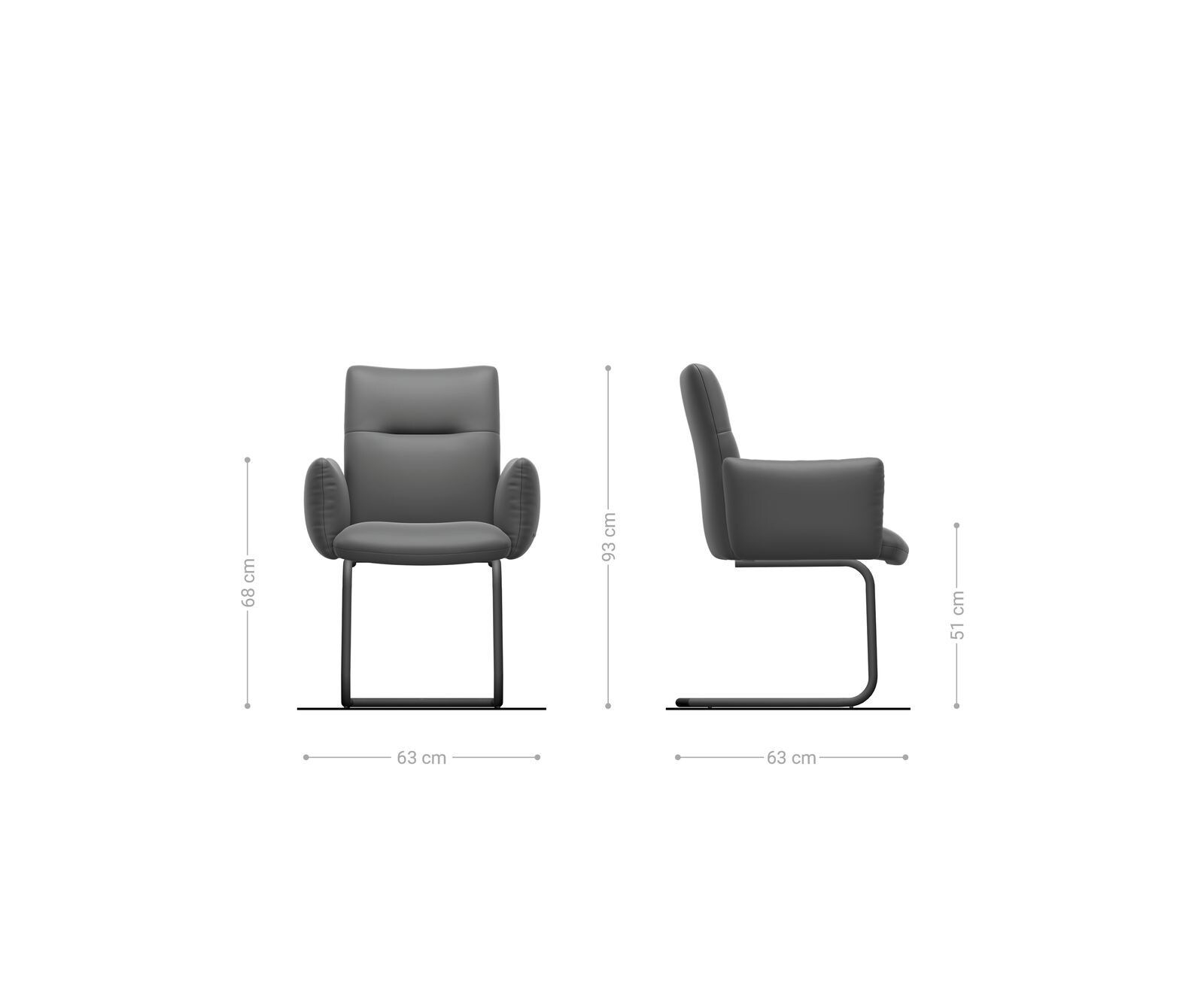 Cantilever Jova-Flex avec accoudoirs chenille gris argenté pied cantilever rond acier inoxydable brossé ressorts ensachés 5