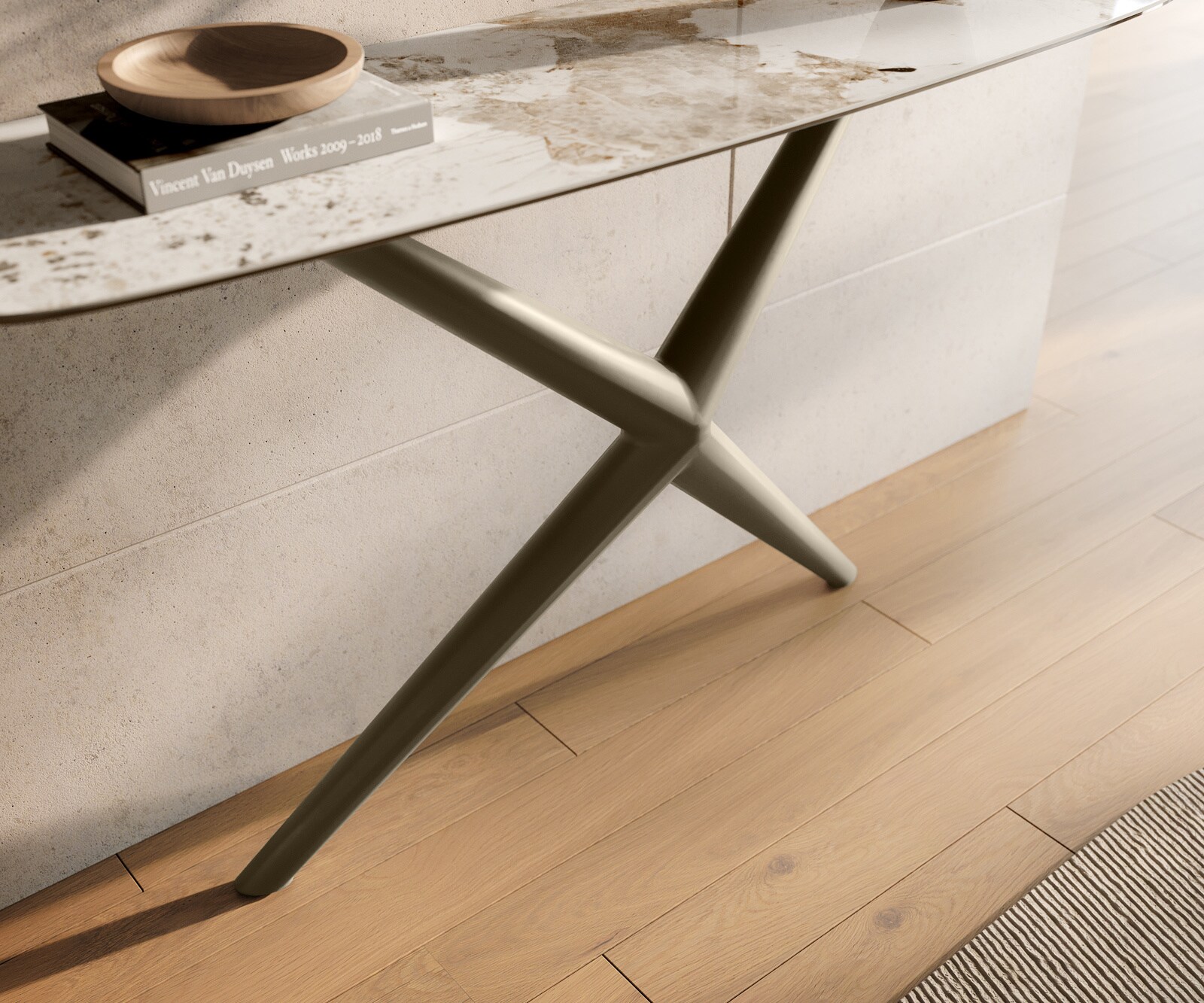 Console Edge forme bateau 140x40 cm Céramique Minas Melange Weiß-Beige Estelo Métal Effektfinish Titan 5