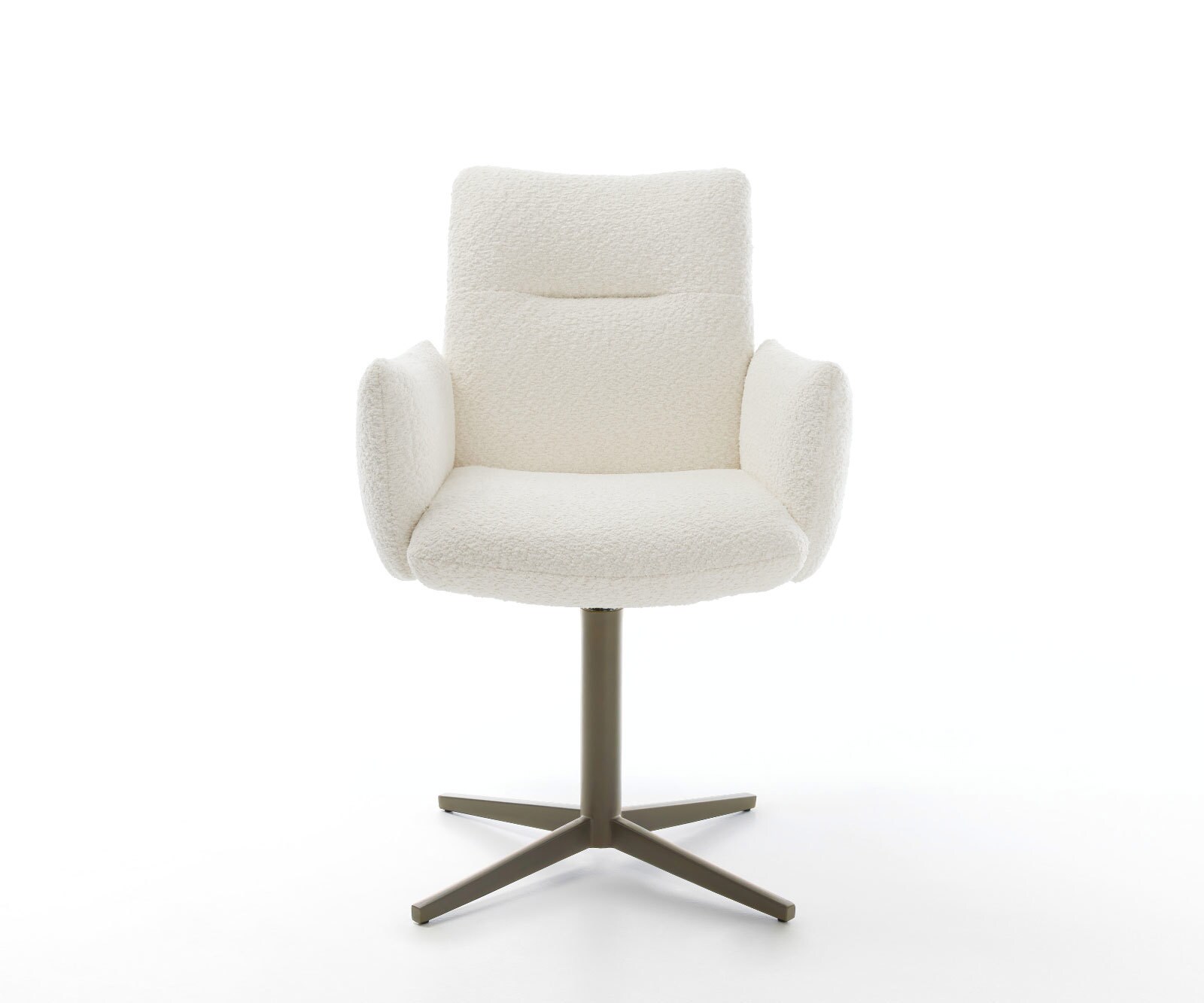 Chaise-pivotante Jova-Flex avec accoudoirs bouclé blanc pied de chaise 4 branches aspect titane pivotement sur 360° ressorts ensachés 1