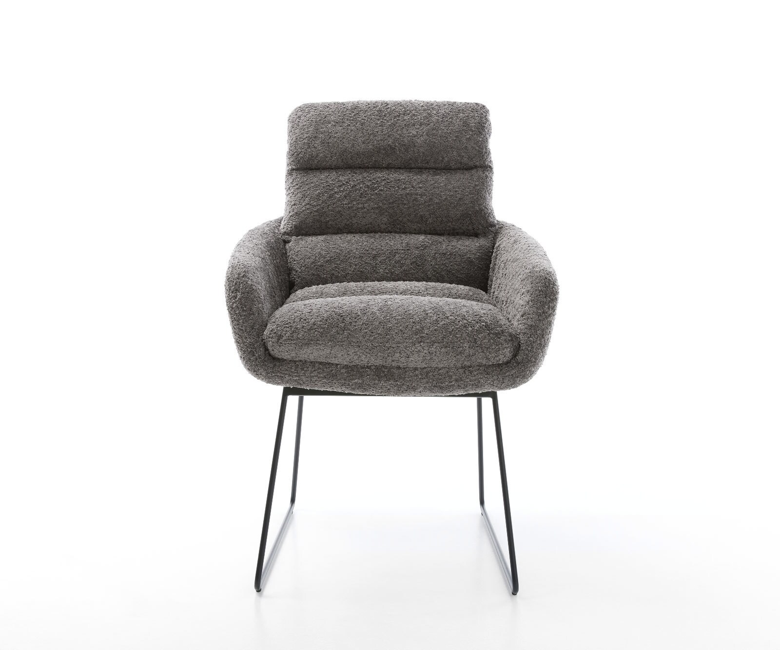 Chaise-de-salle-à-manger Abelia-Flex avec accoudoirs bouclé gris pied trapèze noir 2