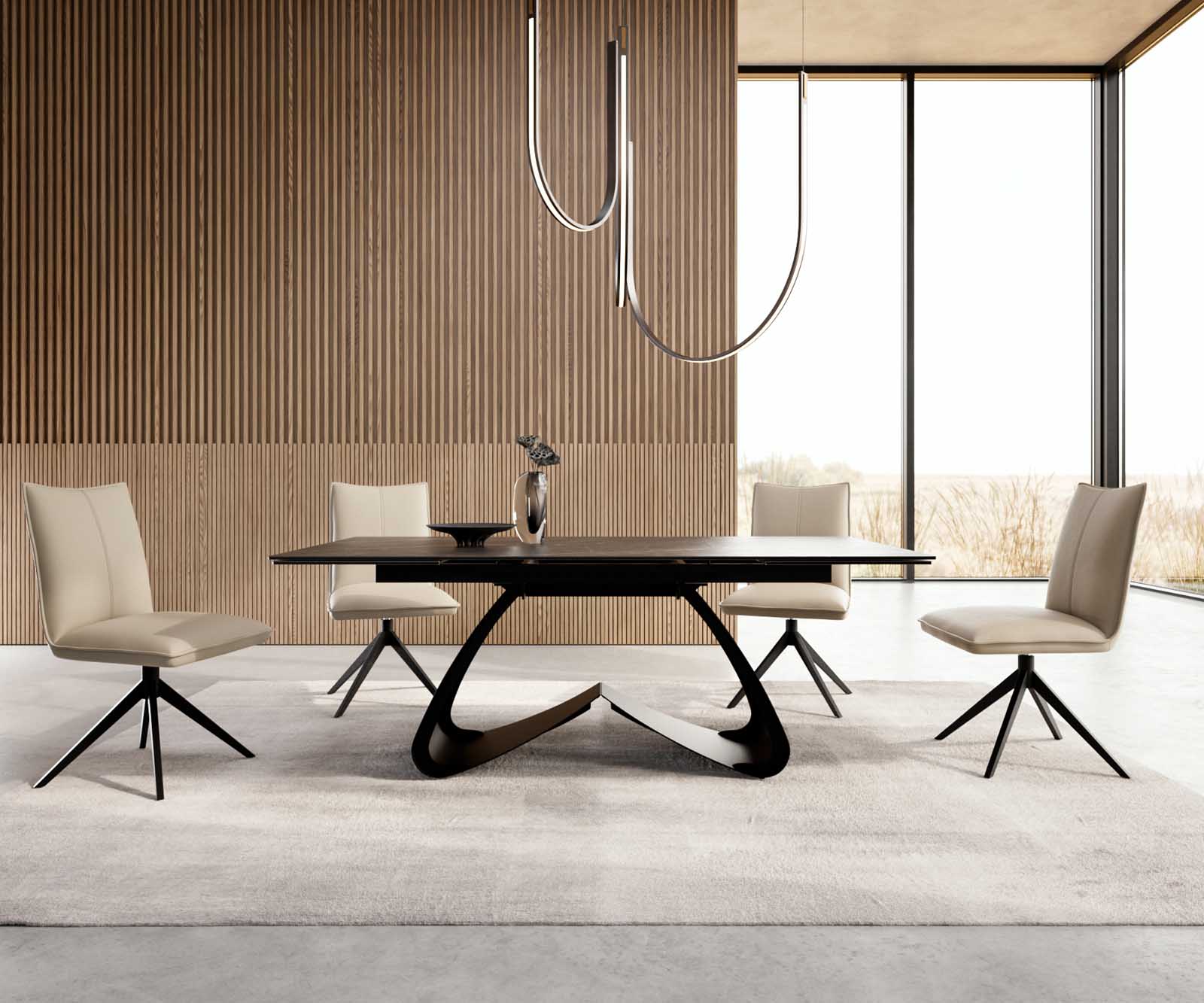 Table à manger Edge 200-300x100 céramique Laminam®Noir Desir marron cadre en W noir extensible 4