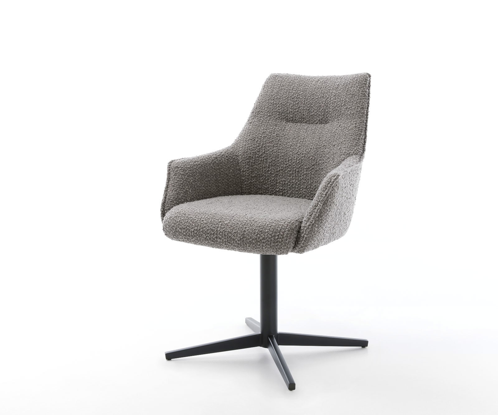 Chaise-pivotante Alja-Flex avec accoudoirs bouclé gris argenté pied de chaise 4 branches noir pivotement sur 360° ressorts ensachés Chaise-pivotante Alja-Flex avec accoudoirs bouclé gris argenté pied de chaise 4 branches noir pivotement sur 360° ressorts ensachés