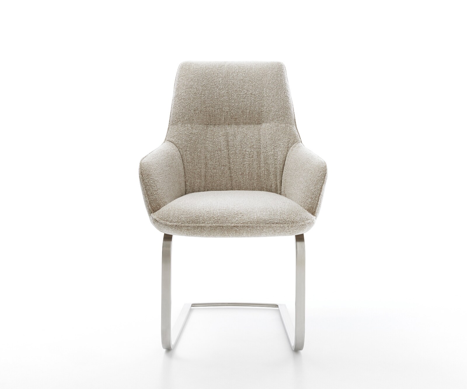 Cantilever Zelia-Flex avec accoudoirs tissu tissé doux beige pied cantilever plat acier inoxydable ressorts ensachés 2