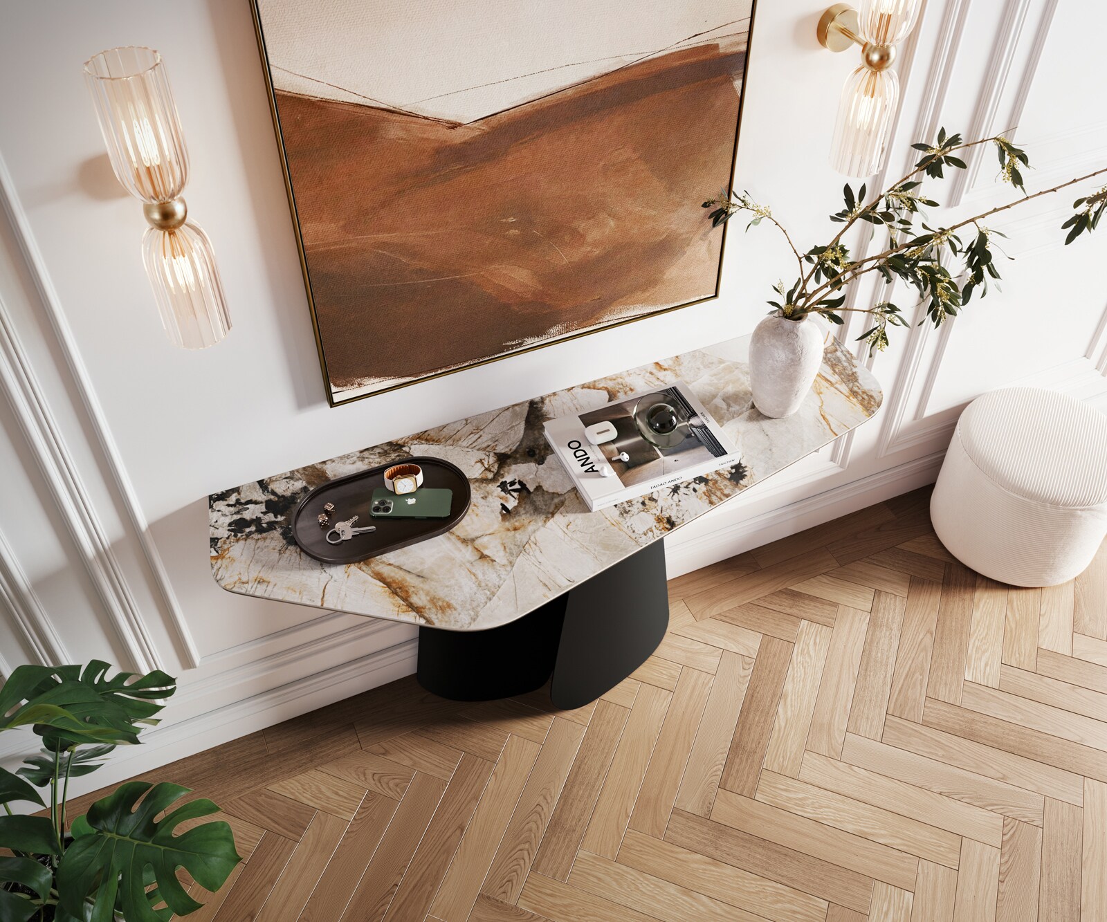 Console Edge Polygonal 140x50 cm Céramique Patagonia Poliert Livos Métal Noir 1