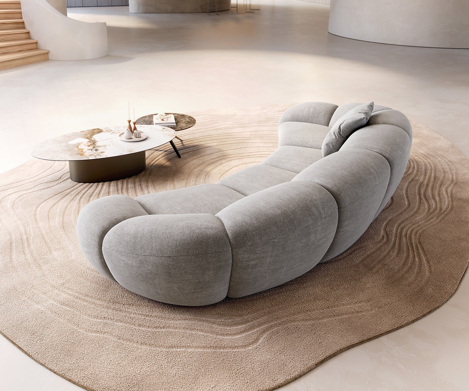 Bigsofa Lunna 360x175 cm Tissu structuré Soft Gris 2 coussins 4 Bigsofa Lunna 360x175 cm Tissu structuré Soft Gris 2 coussins 4