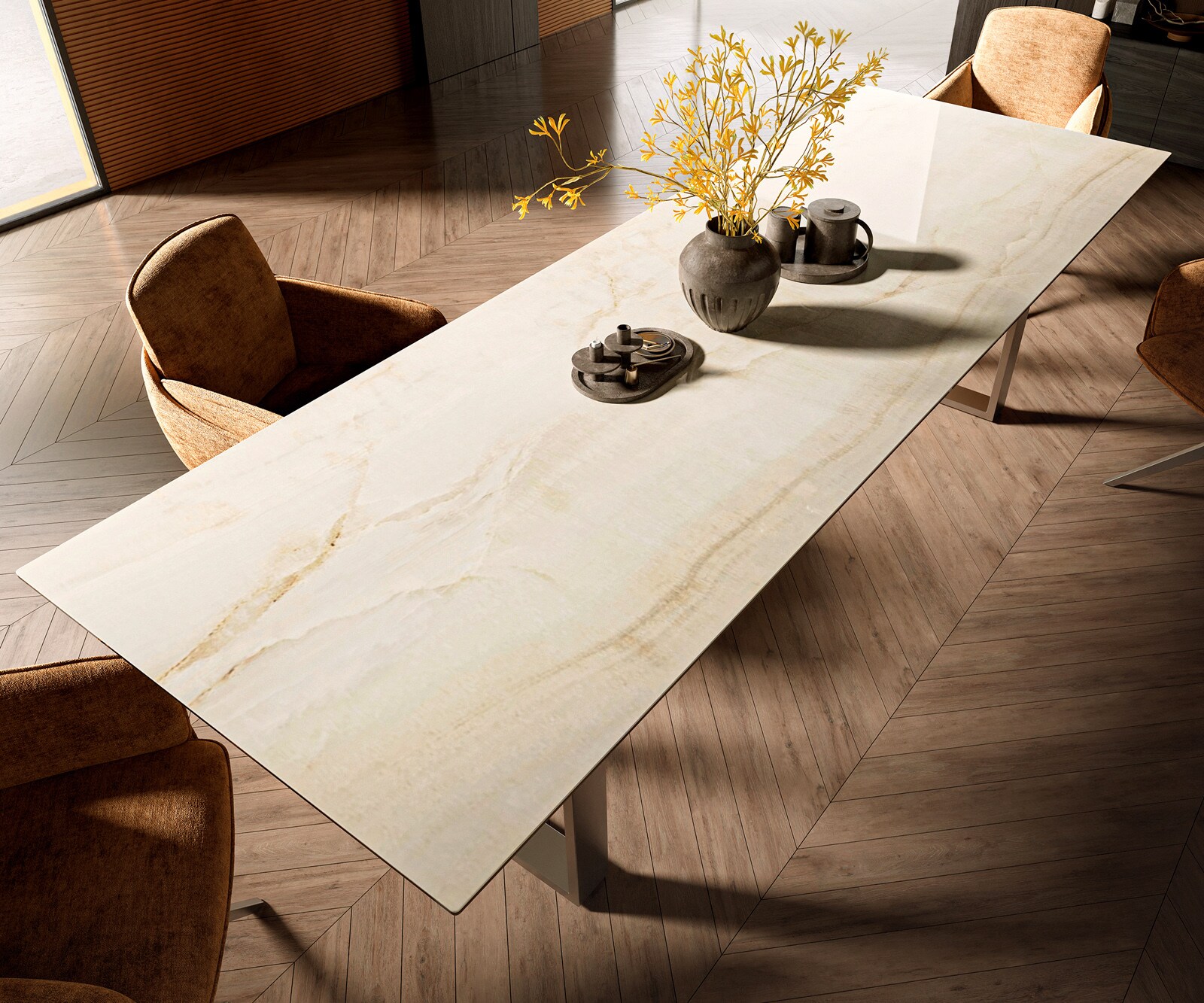 Table à manger Edge 300x100 Céramique Laminam® Onice Oro Acier inoxydable Étroit 4