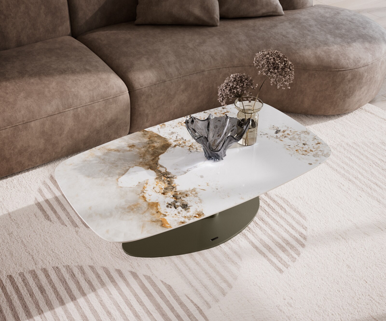Table basse Edge Boot 120x70 cm céramique Minas Melange Vibany Metall finition effet titane 4