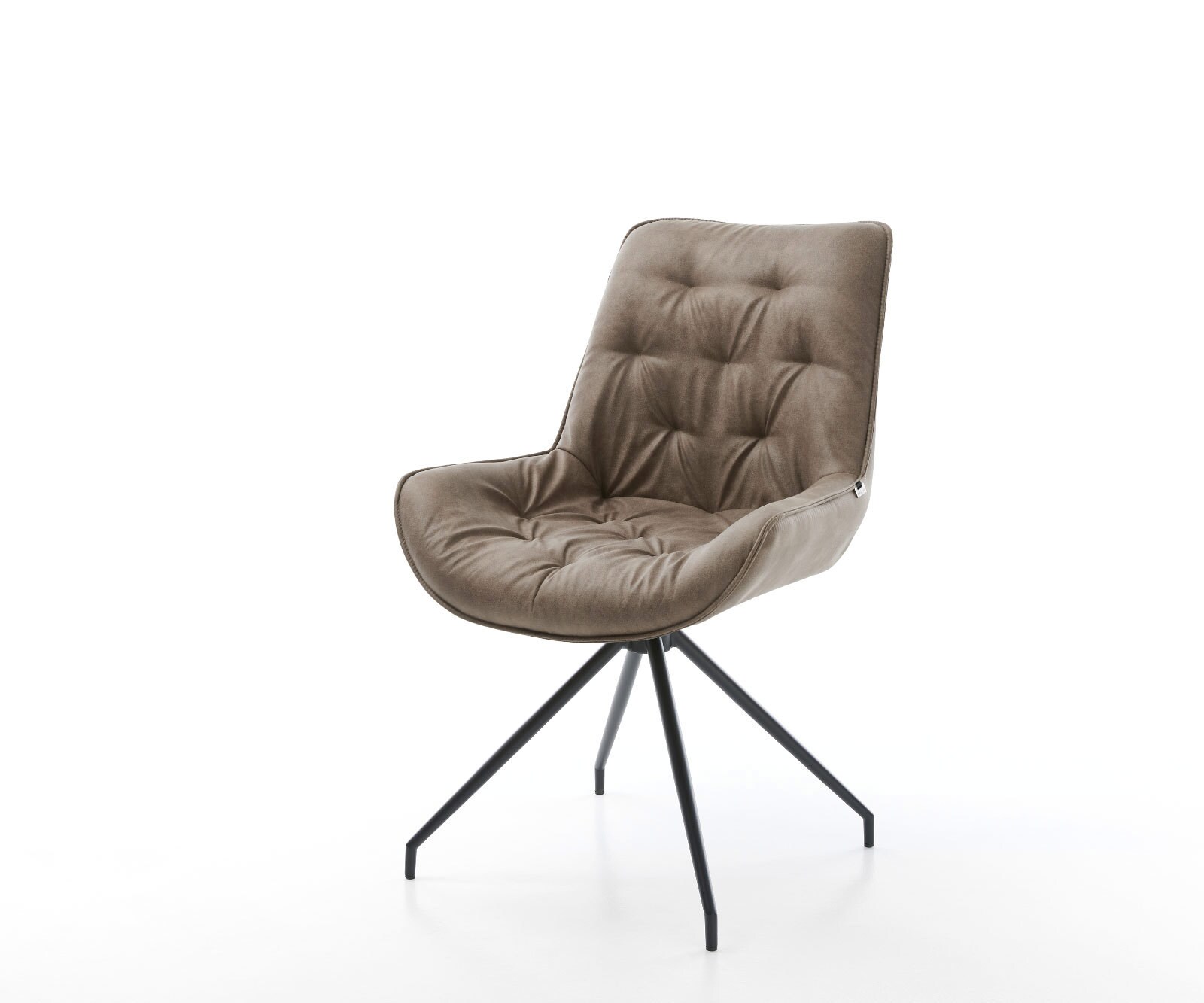 Chaise-de-salle-à-manger Taimi-Flex microvelours taupe vintage pied croisé conique noir