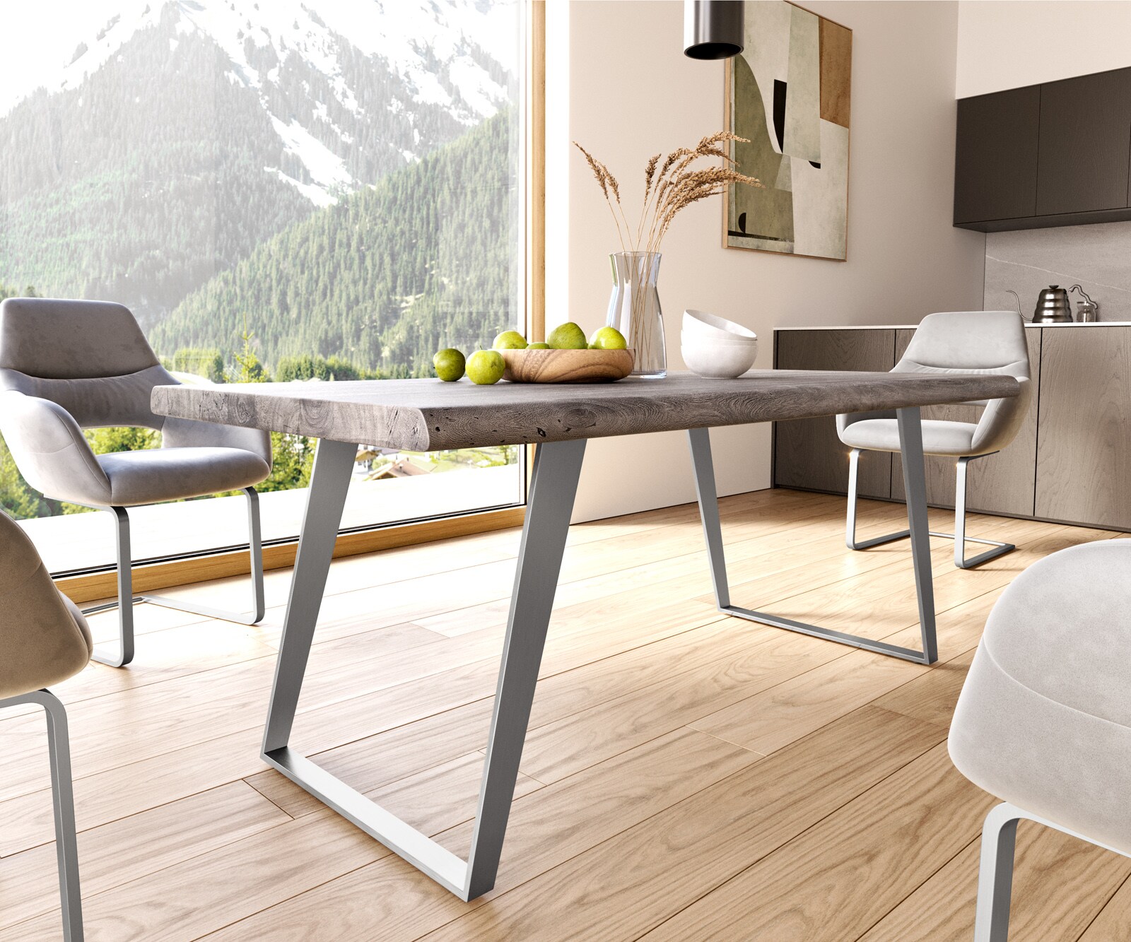 Table-à-manger Edge 180x90 XL acacia platine métal incliné Live-Edge 6