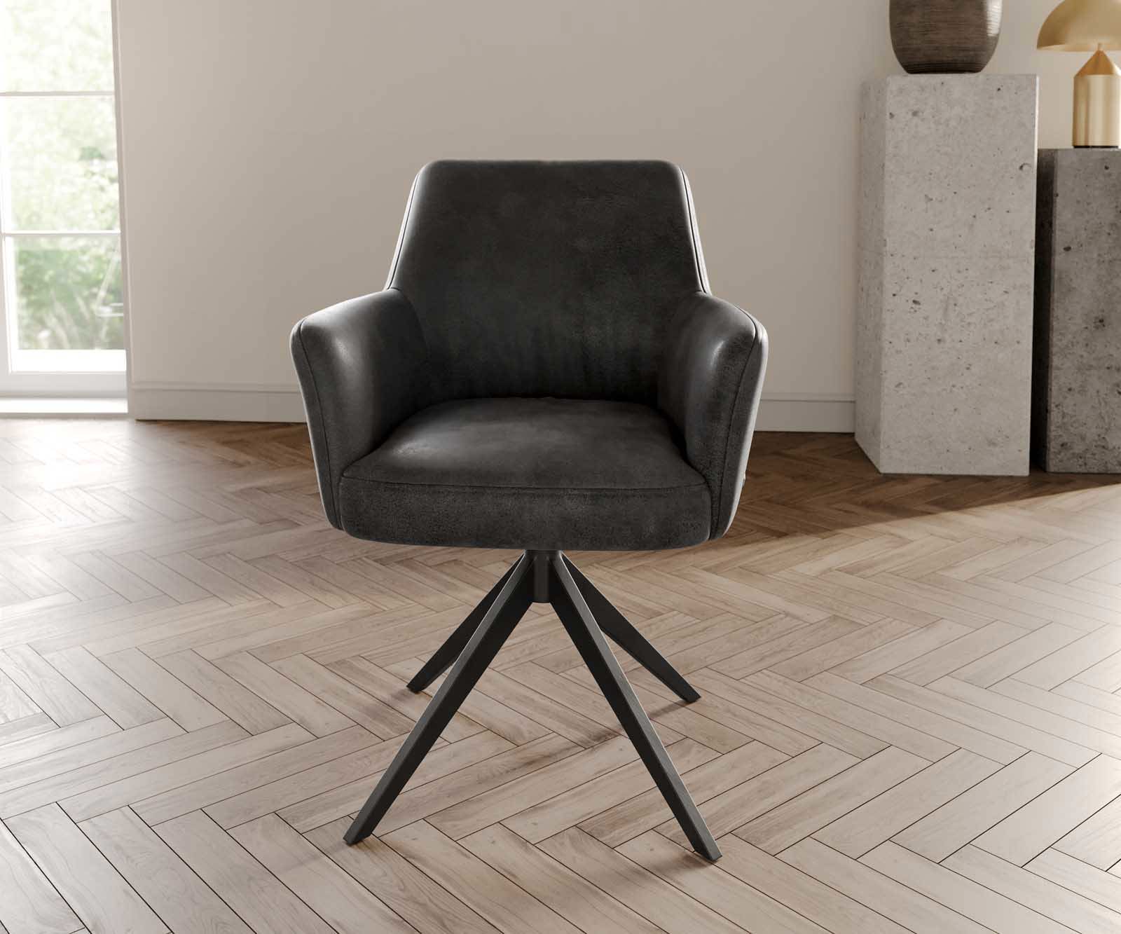 Chaise-pivotante Xana-Flex avec accoudoirs microvelours anthracite vintage pied croisé large noir pivotement sur 360° ressorts ensachés 1