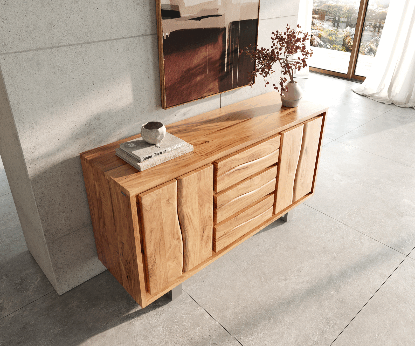 Commode Live-Edge 147 cm acacia nature 3 tiroirs 2 portes 3