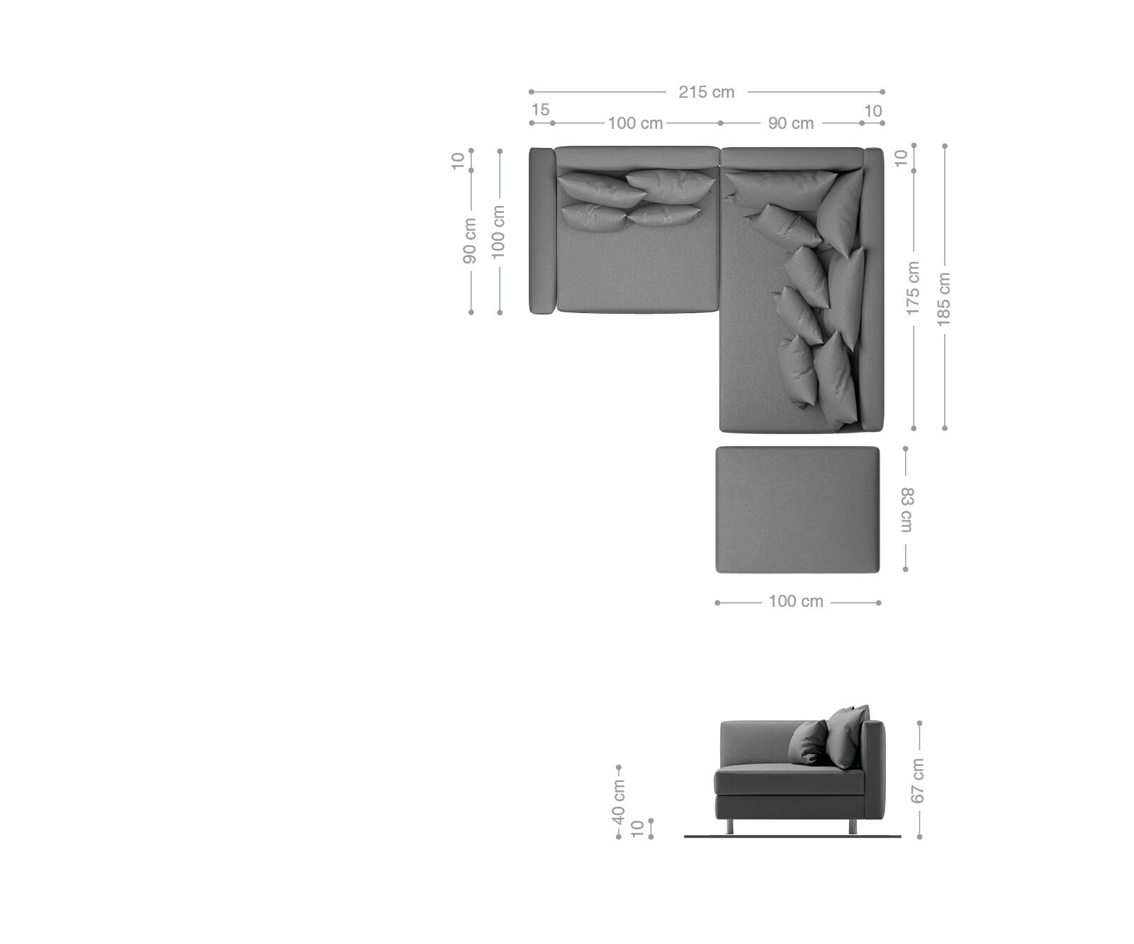 Canapé-d'angle Clovis Blanc Gris clair Tabouret modulaire Accoudoir Pouf Droit 2 Canapé-d'angle Clovis Blanc Gris clair Tabouret modulaire Accoudoir Pouf Droit 2