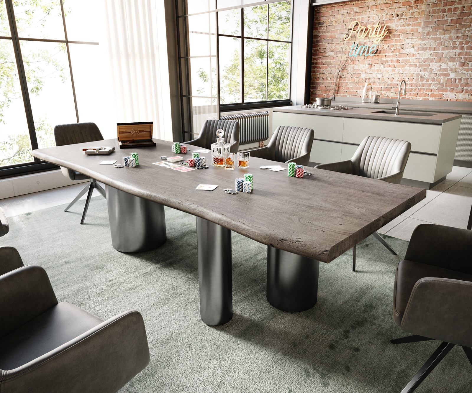 Table à manger Edge 260x100 Acacia Platine Troa Acier inoxydable Graphite Live-Edge