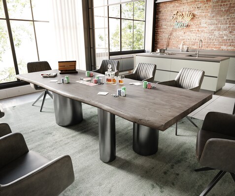 Table à manger Edge 260x100 Acacia Platine Troa Acier inoxydable Graphite Live-Edge