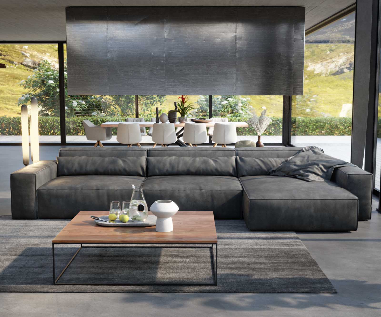 Canapé d'angle Sirpio XL 370x170 cm Cuir synthétique Vintage Anthracite 1