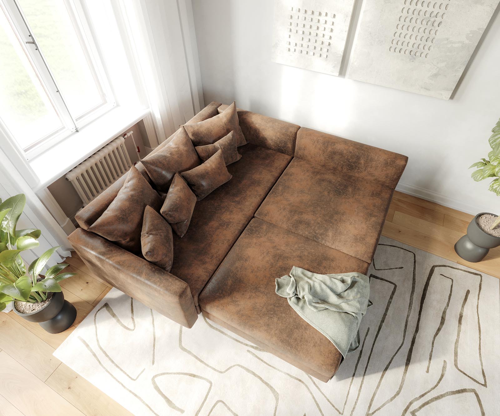 Canapé-d'angle Clovis marron modulable look antique avec tabouret et accoudoirs poufs gauche 4 Canapé-d'angle Clovis marron modulable look antique avec tabouret et accoudoirs poufs gauche 4