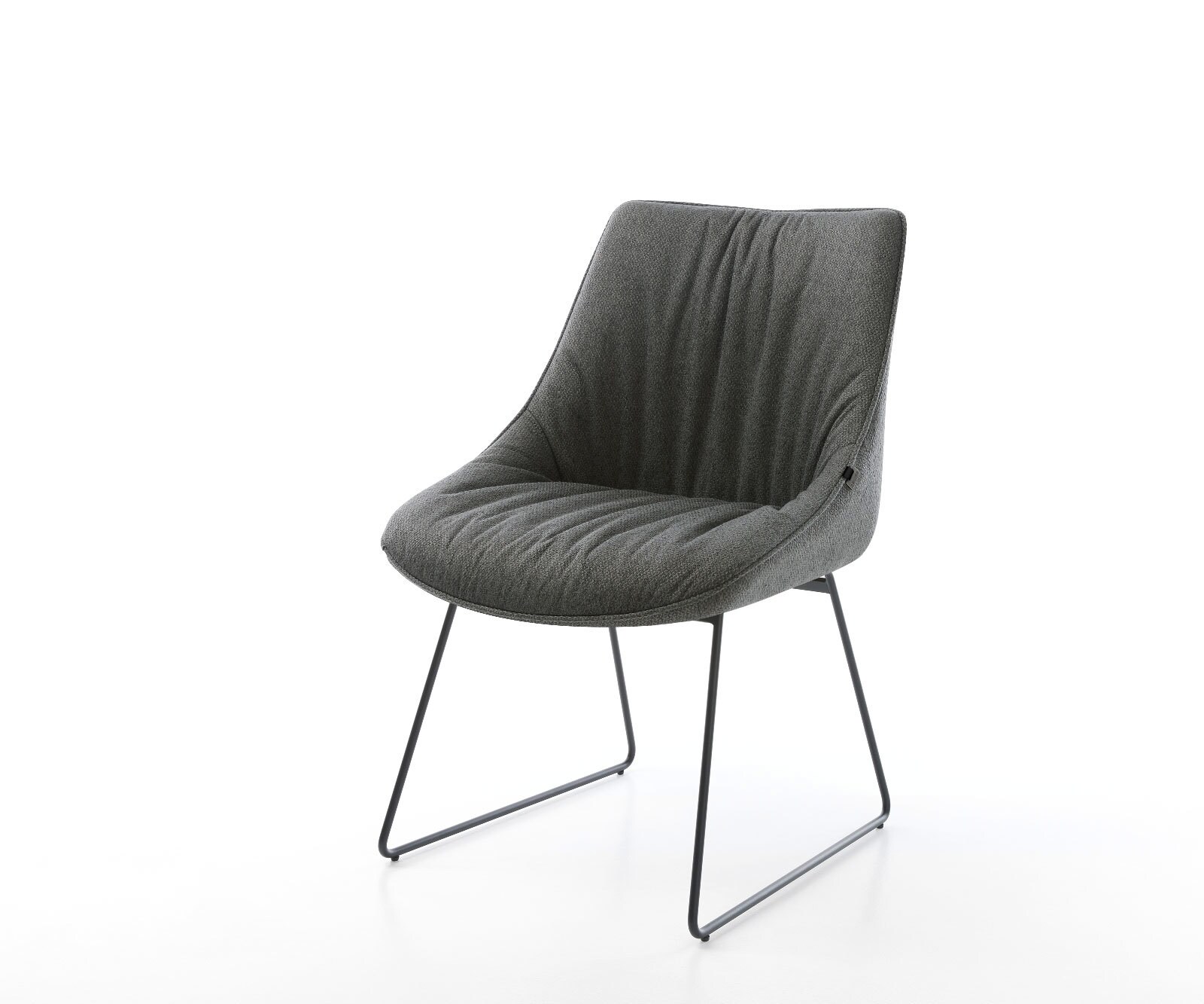 Chaise-de-salle-à-manger Elda-Flex tissu texturé anthracite pied trapèze noir