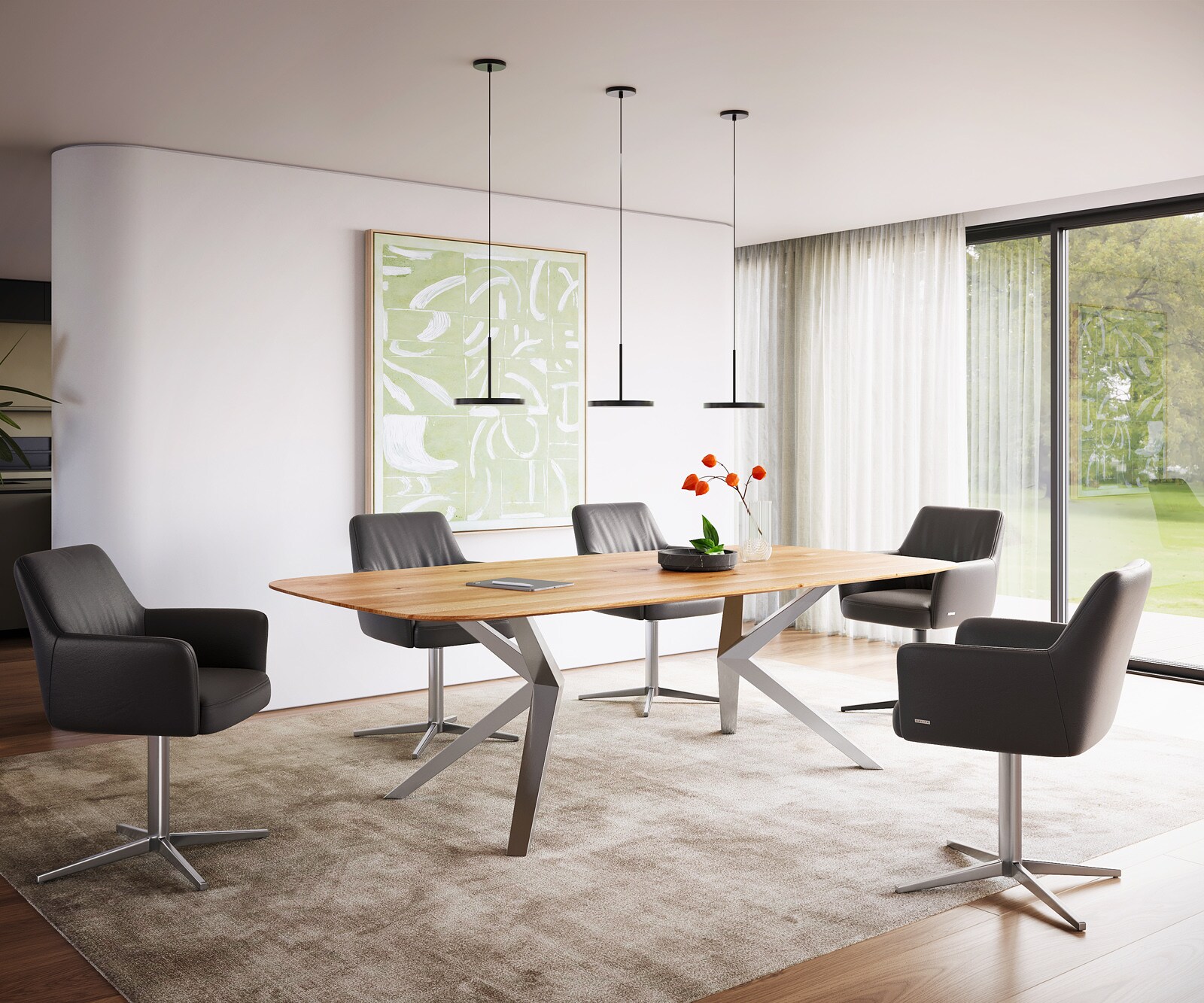 Table à manger Edge Boot 240x120x2,5-3 chêne naturee Zenthara Angulaire acier inoxydable bord suisse 4
