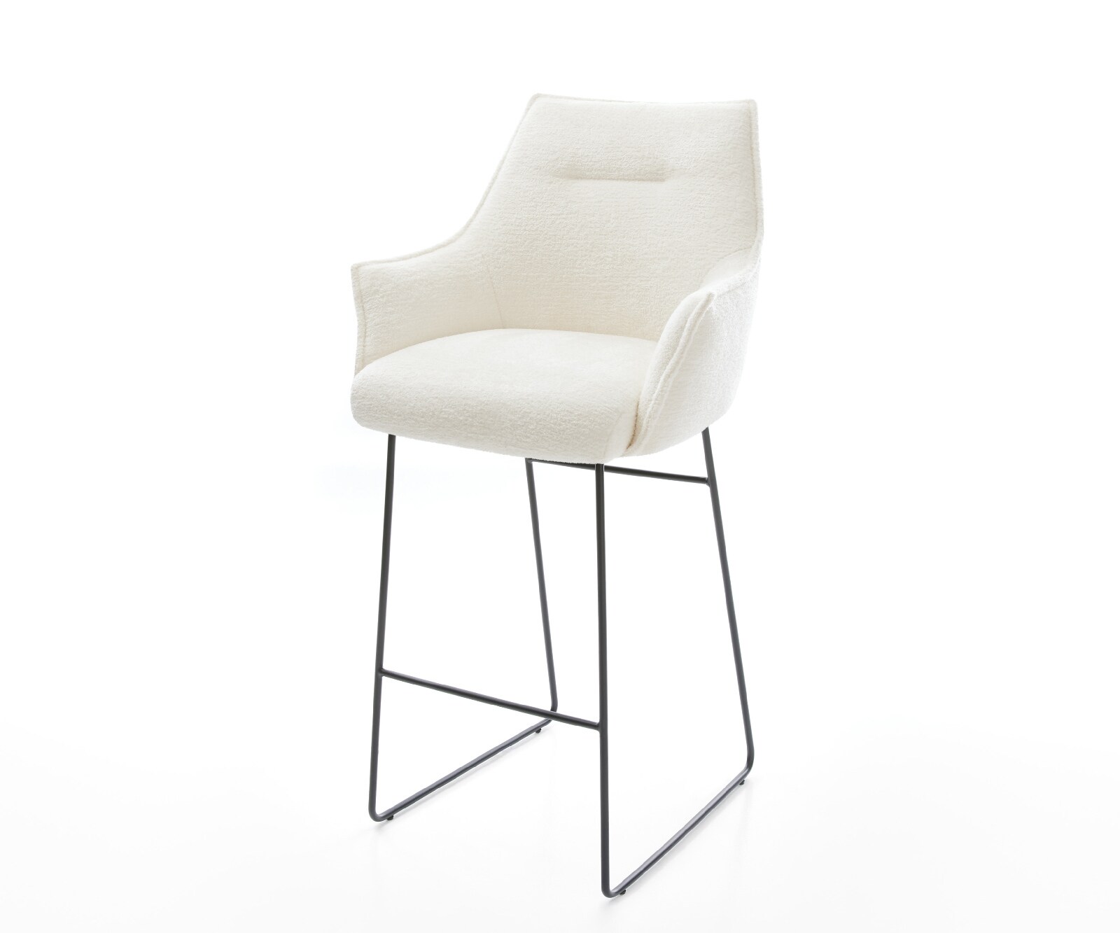 Chaise-de-bar Alja-Flex Bouclé doux Beige Pied trapèze noir Noir Ressort ensaché