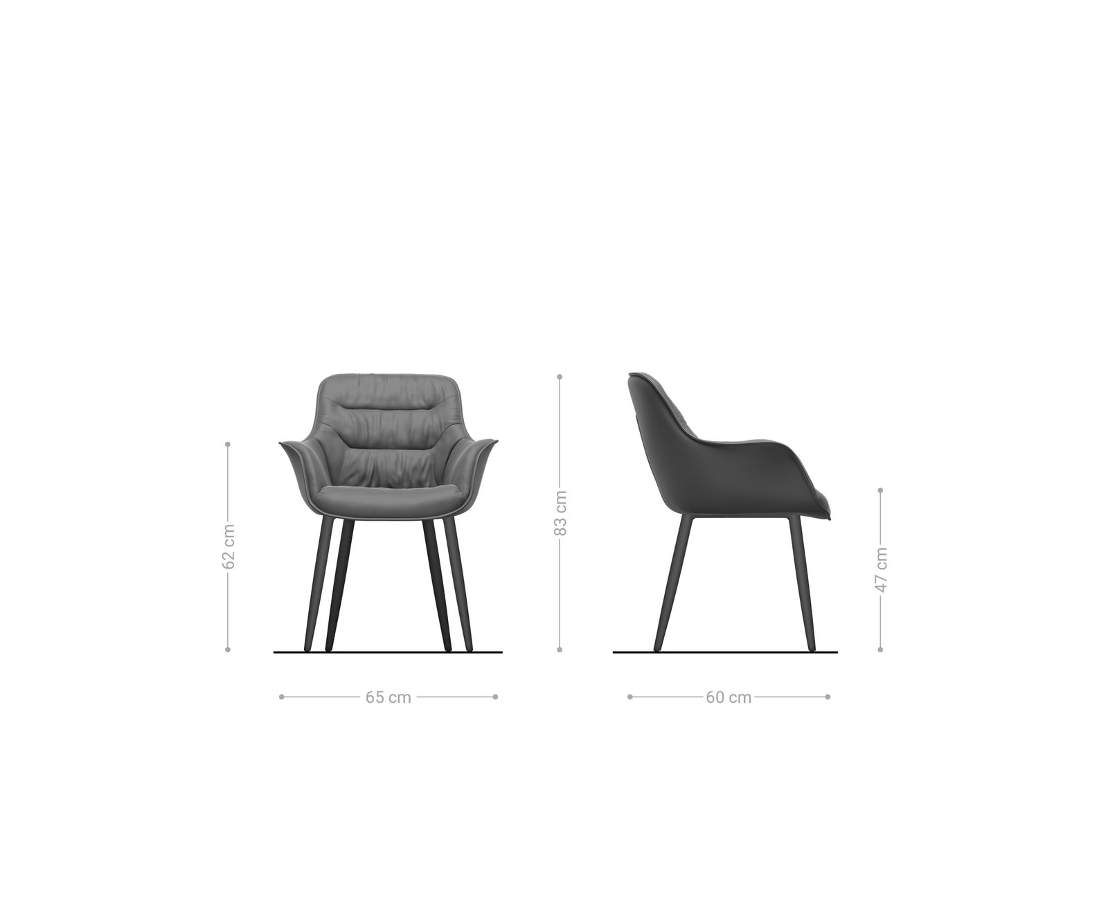 Chaise-de-salle-à-manger Kaira-Flex tissu structuré doux gris 4 pieds coniques acier inoxydable 6