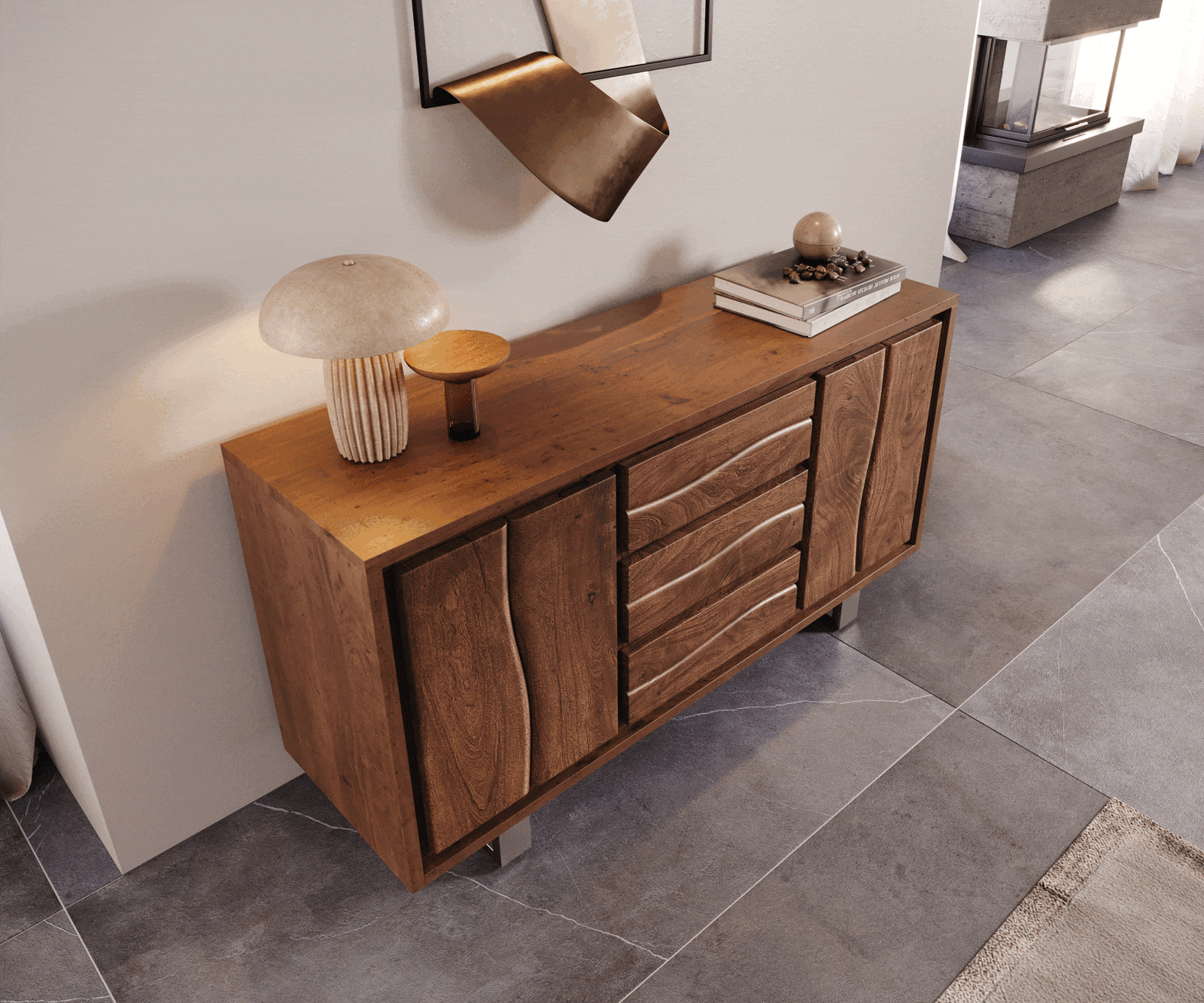 Commode Live-Edge 147 cm acacia marron 3 tiroirs 2 portes 4