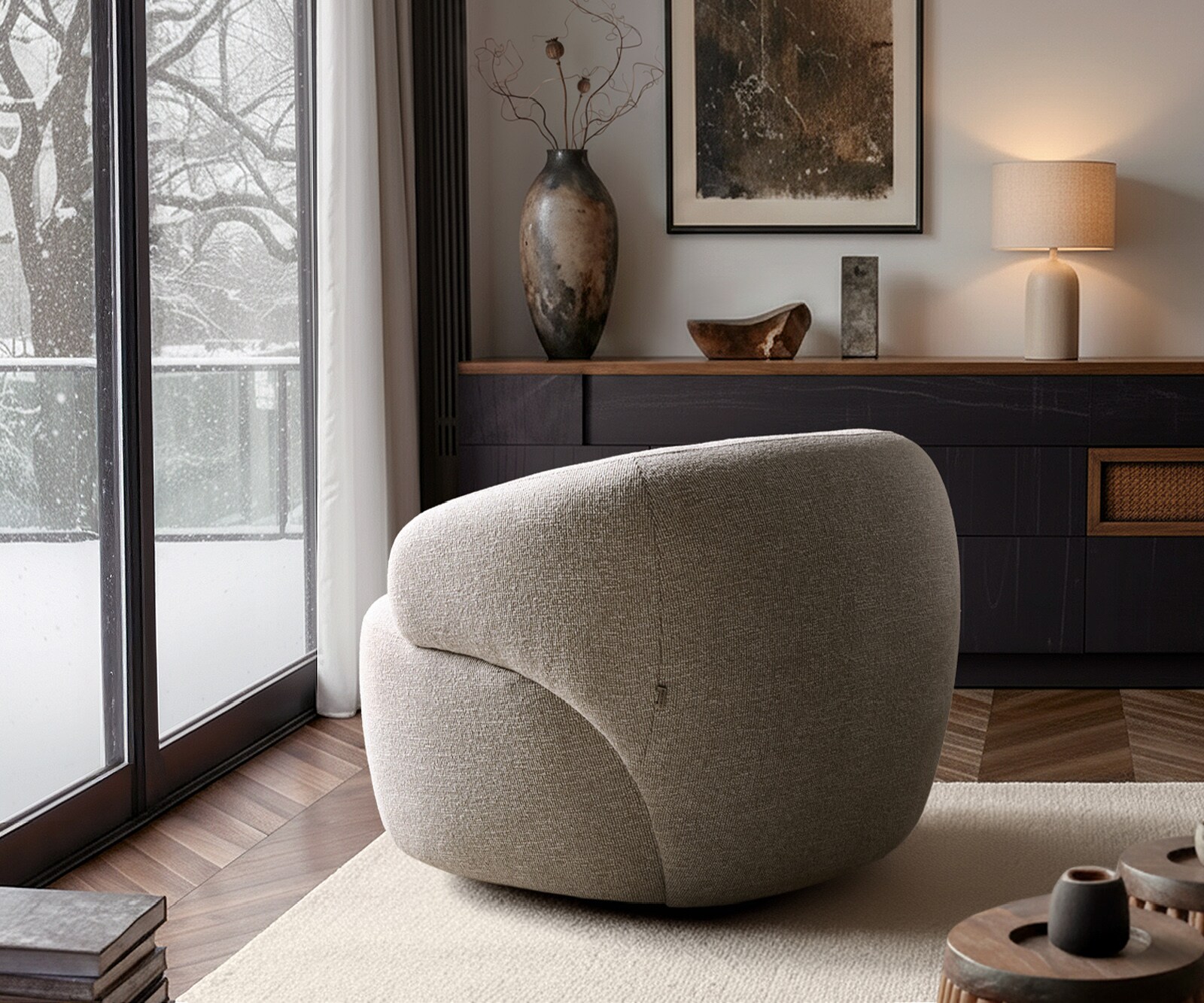 Fauteuil-lounge Nova 88 x 88 cm Tissu tissé Soft Beige 8