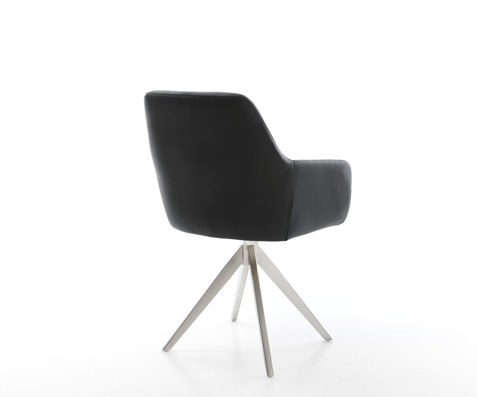 Chaise-de-salle-à-manger Pejo-Flex cuir de vache noir pied croisé angulaire acier inoxydable brossé ressorts ensachés 4