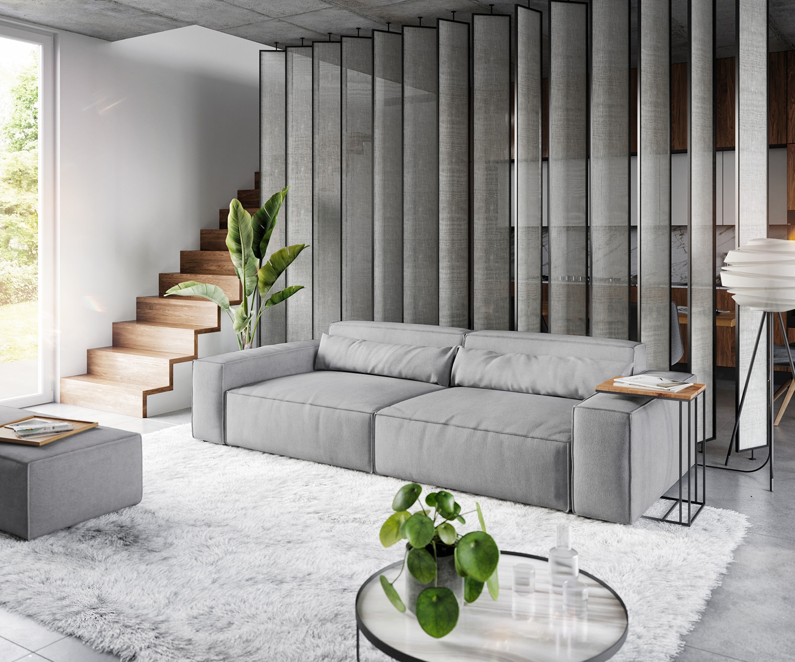 Grand Canapé Sirpio XL 270x130 cm Microfibre Gris avec Tabouret 1 Grand Canapé Sirpio XL 270x130 cm Microfibre Gris avec Tabouret 1