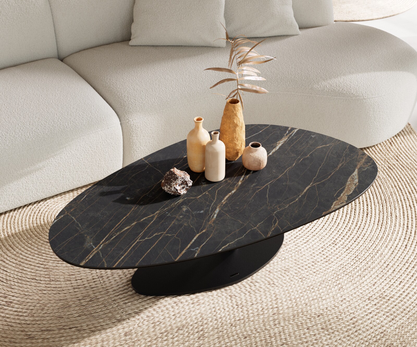 Table basse Edge Oval 140x75 cm céramique Laminam® Noir Desir brun Vibany métal noir 4