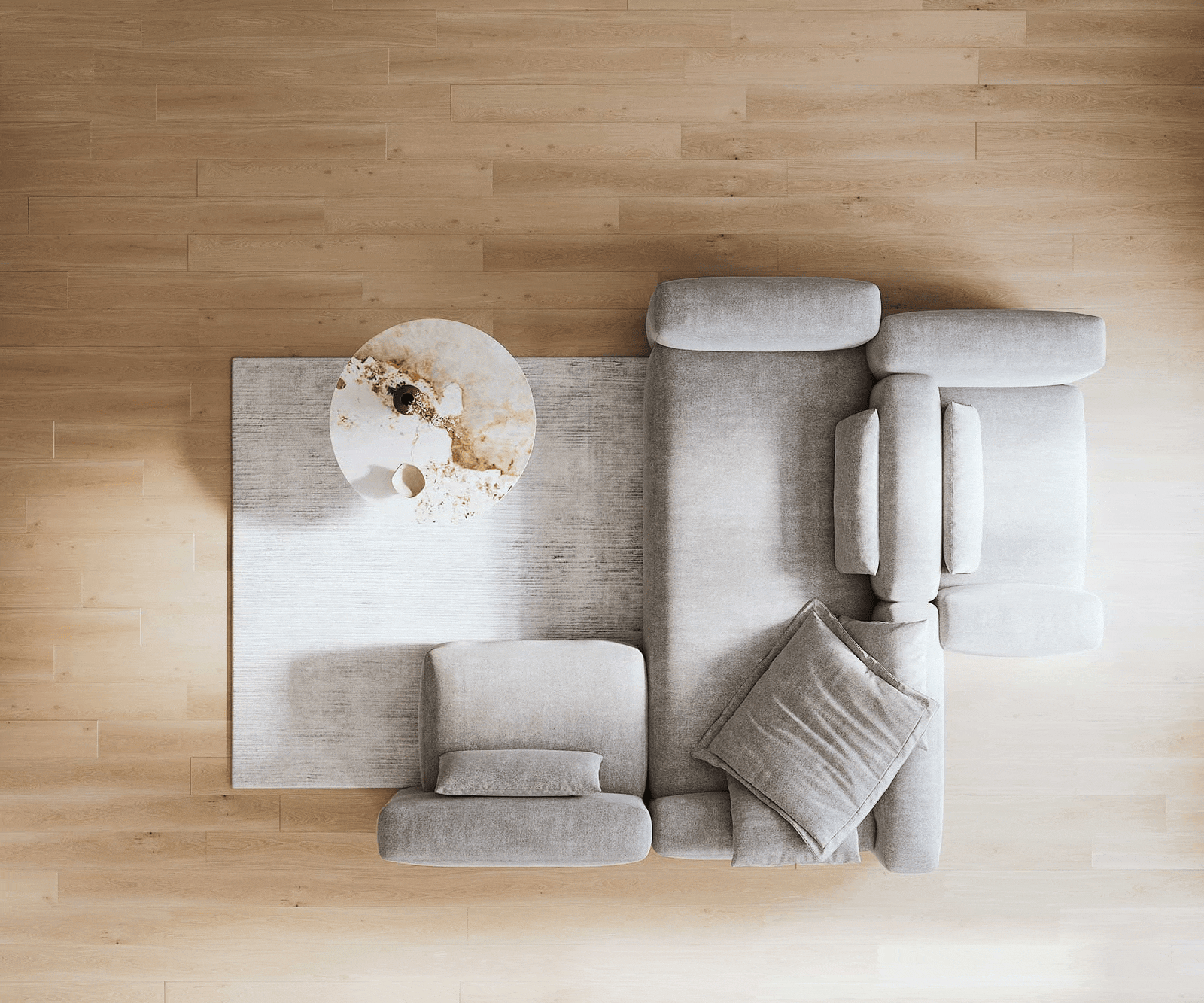 Canapé panoramique Freestyle 360x290 cm Tissu structuré doux Gris couture plate 5