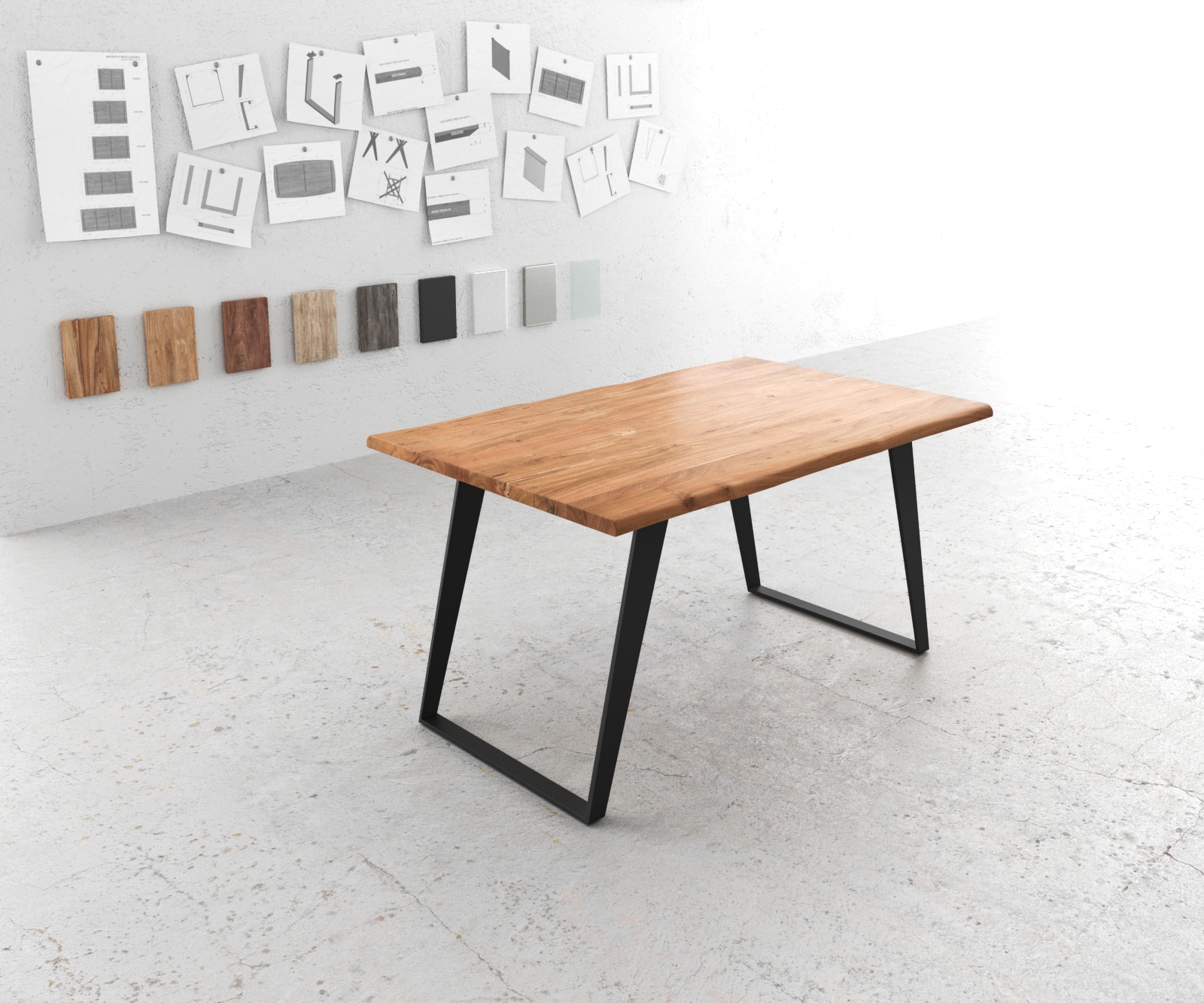 Table-à-manger Edge 140x90 acacia nature métal incliné Live-Edge Table-à-manger Edge 140x90 acacia nature métal incliné Live-Edge