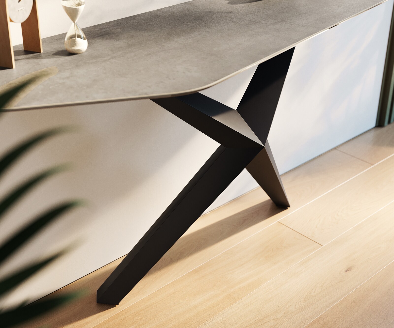 Console Edge Polygonal 180x50 cm Céramique Gris béton Zentharo Métal Noir 6