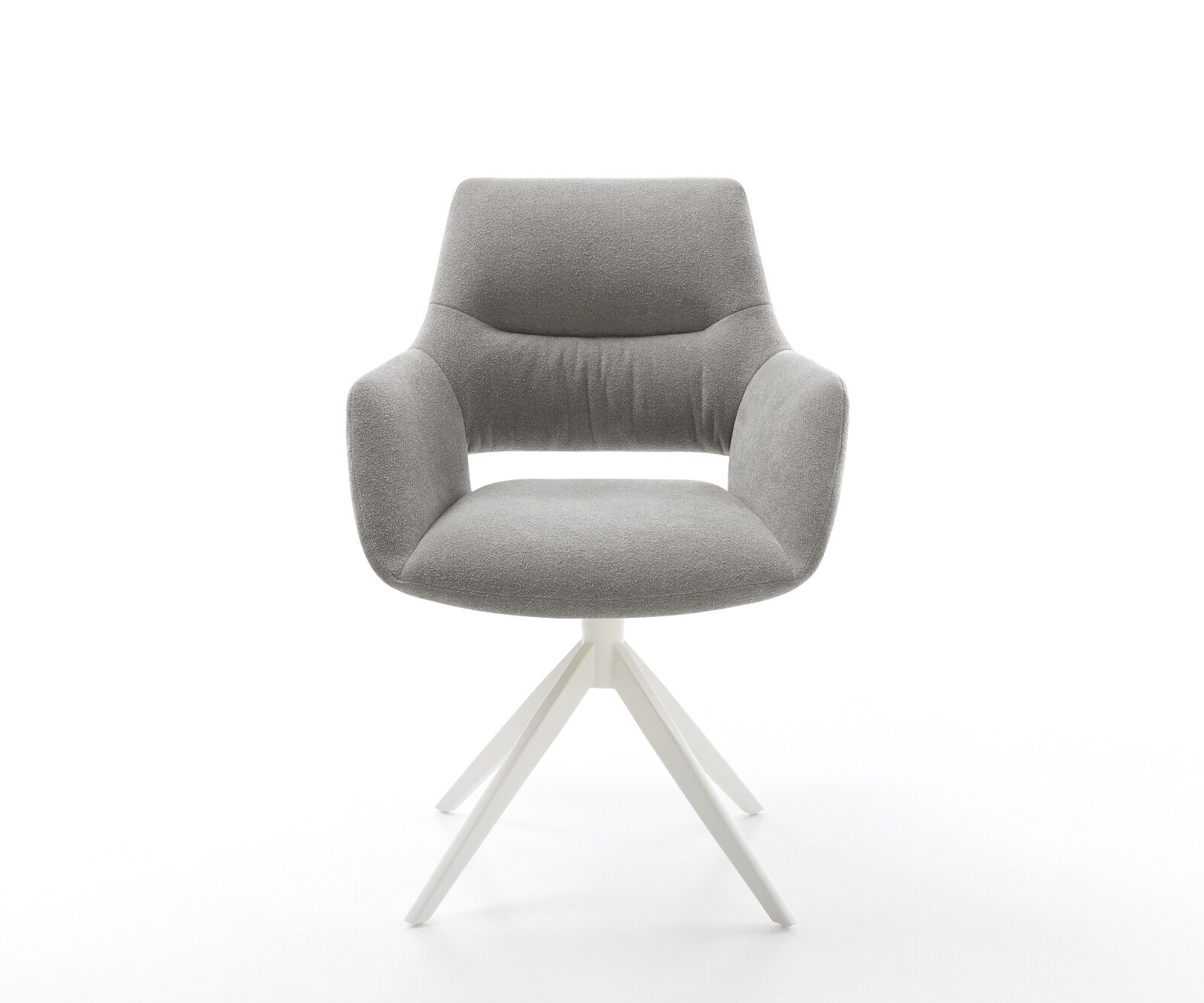 Chaise-pivotante Yago-Flex avec accoudoirs tissu structuré doux gris pied croisé large blanc pivotement sur 360° fonction bascule resorts ensachés 2