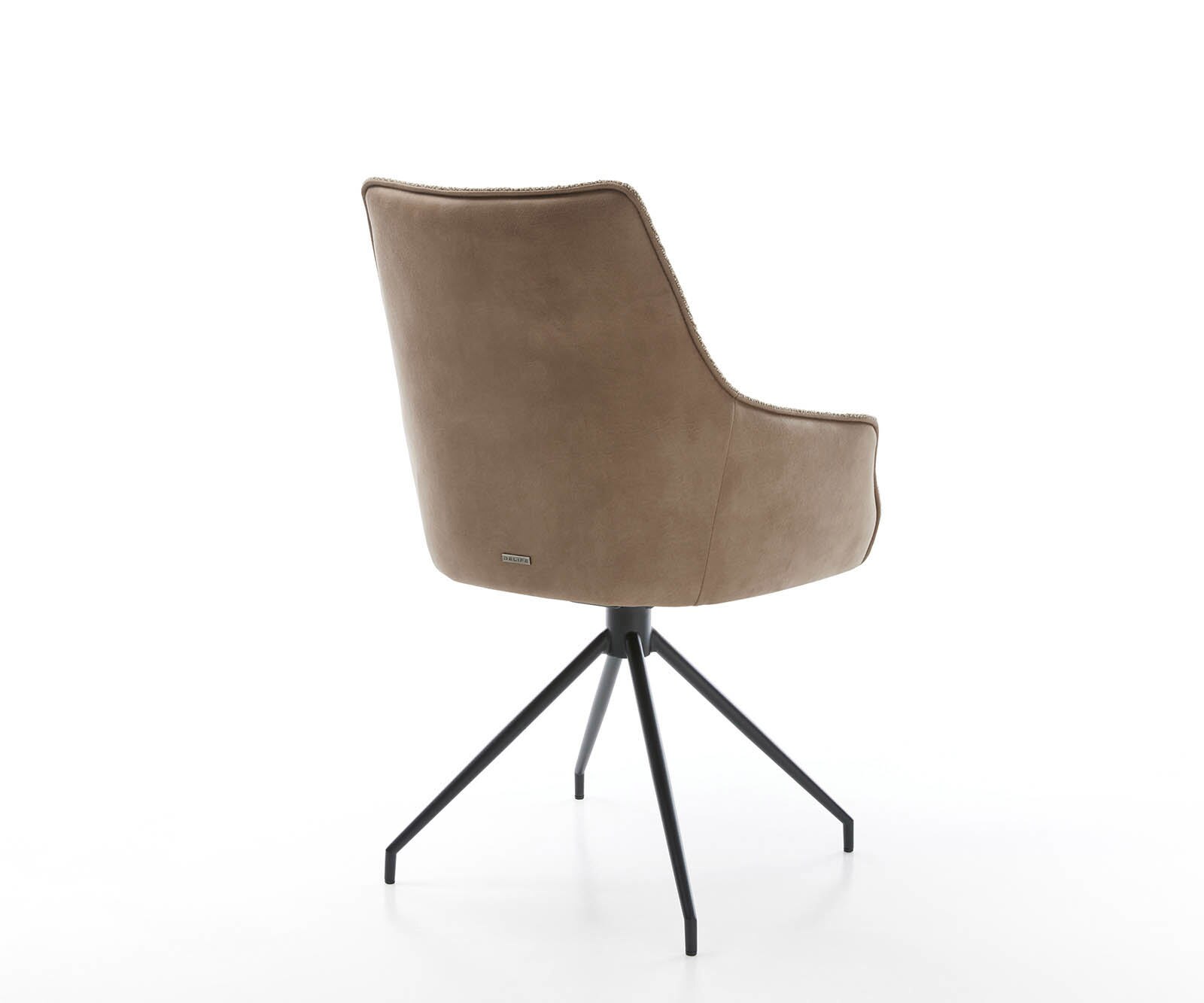 Chaise-pivotante Alja-Flex avec accoudoirs tissu mixte couleur boue pied croisé conique noir pivotement sur 180° ressorts ensachés 5