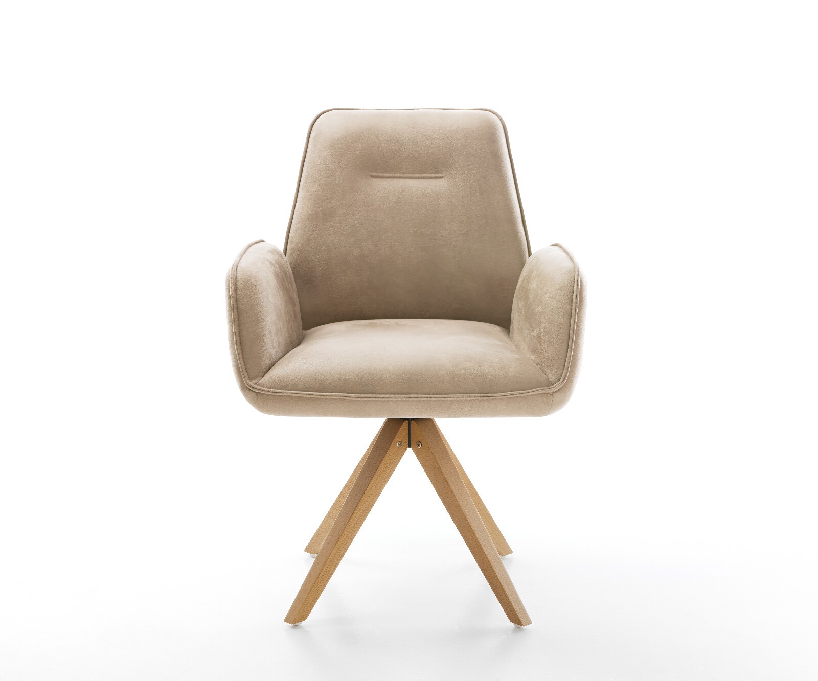 Chaise-de-salle-à-manger Zoa-Flex microvelours beige vintage pied en bois angulaire naturel ressorts ensachés 1
