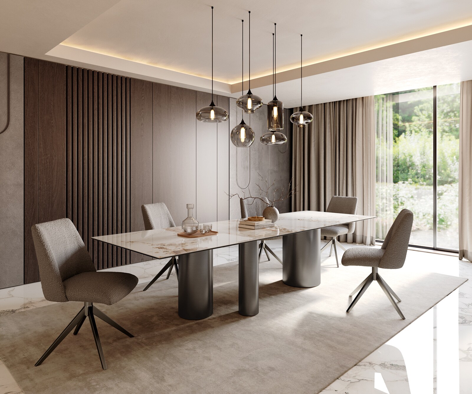 Table à manger Edge 300x100 Céramique Minas Melange Blanc-Beige Troa Acier inoxydable Graphite 5