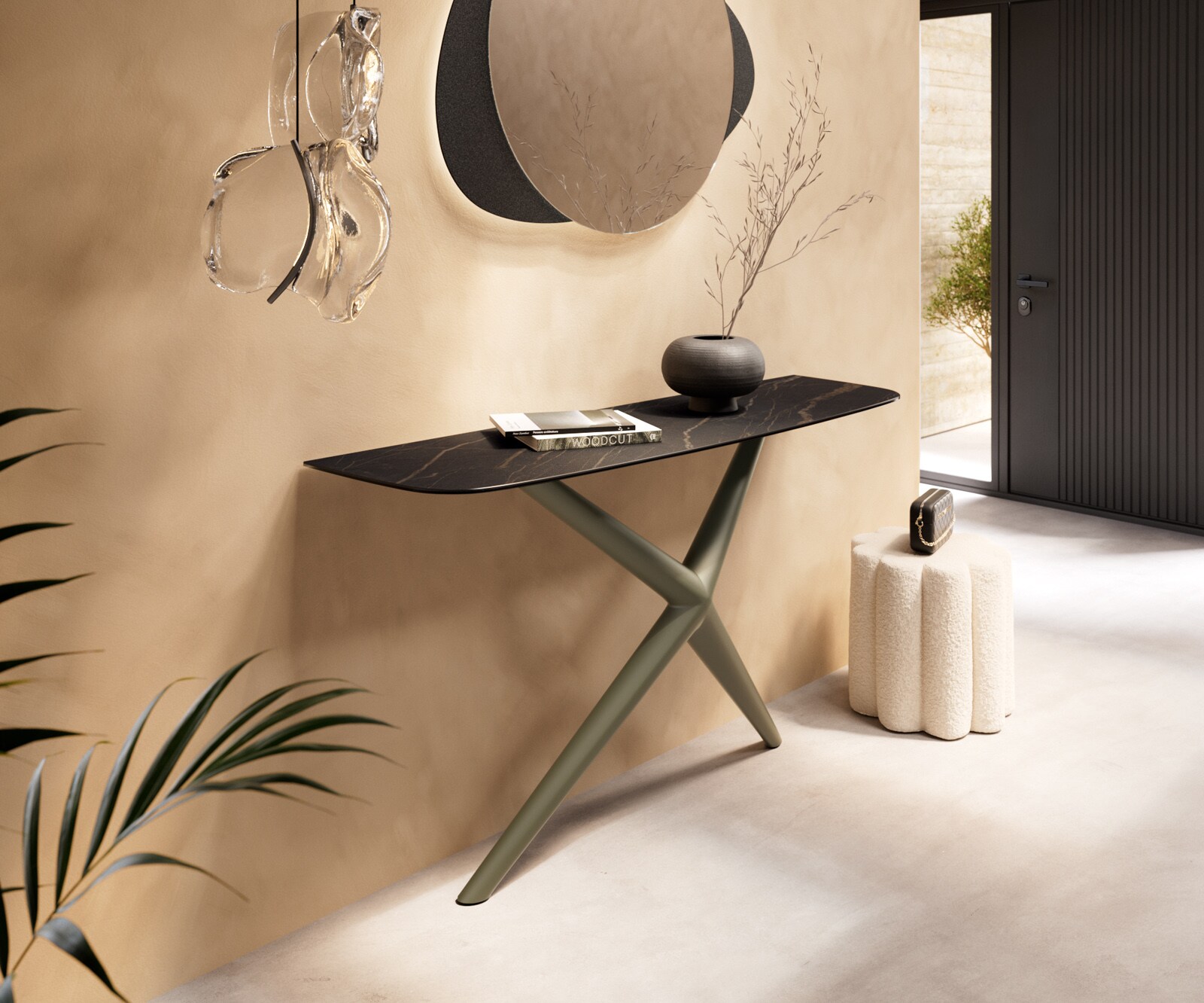Console Edge forme bateau 140x40 cm Céramique Laminam® Noir Desir Braun Estelo Métal Effektfinish Titan 4
