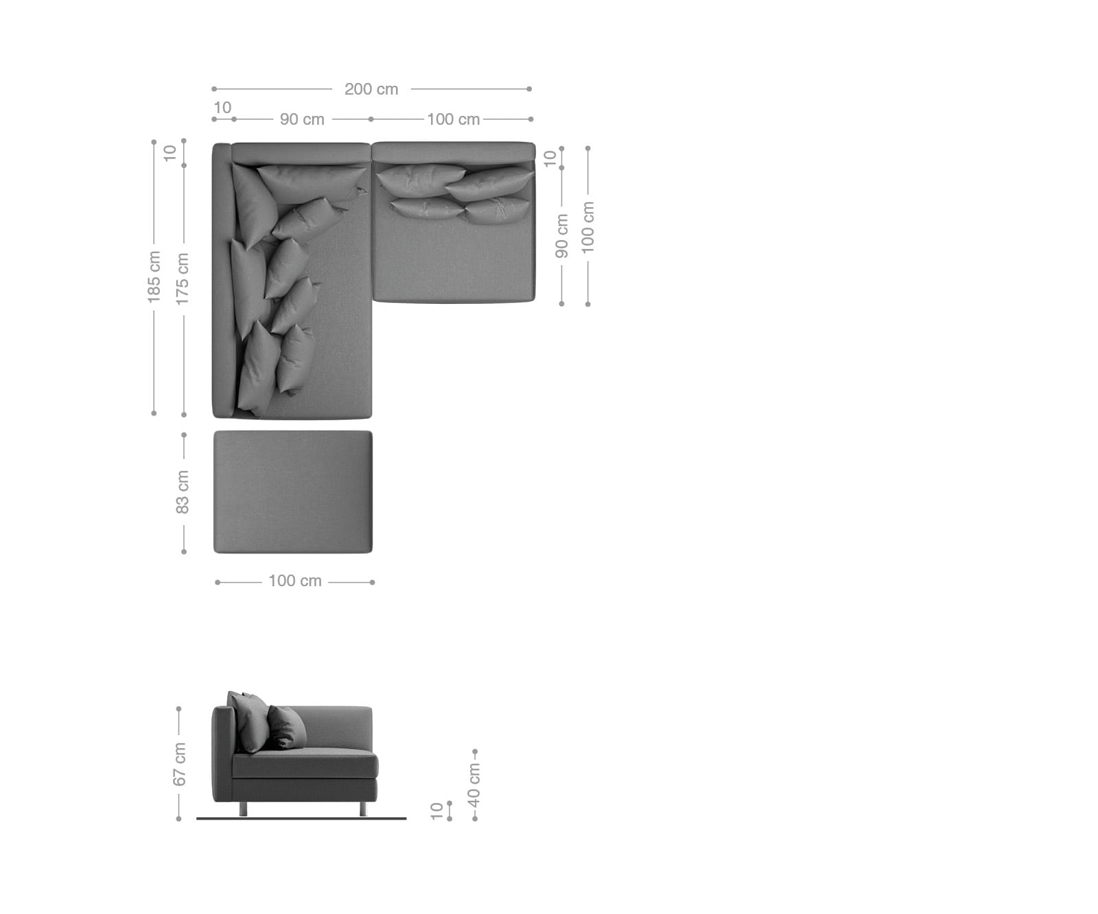 Canapé d'angle Clovis anthracite tabouret ottoman gauche module canapé 2 Canapé d'angle Clovis anthracite tabouret ottoman gauche module canapé 2