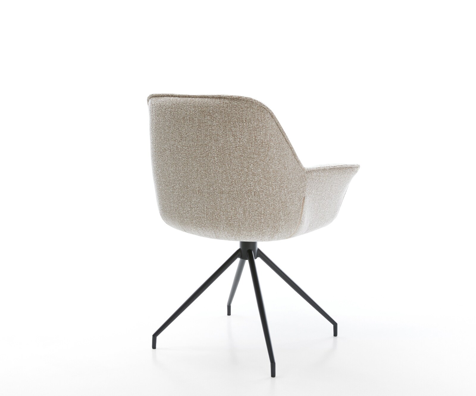 Chaise-de-salle-à-manger Keila-Flex avec accoudoirs tissu tissé doux beige pied croisé conique noir 4