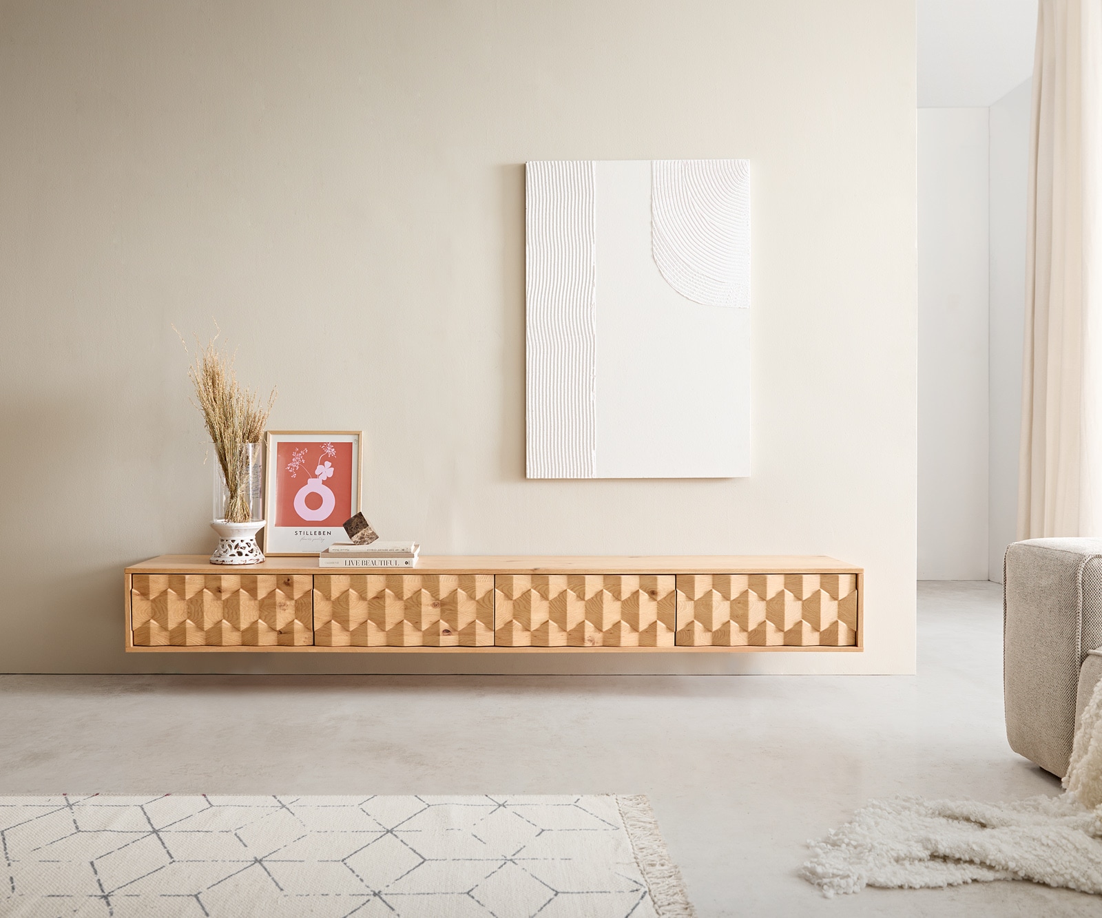 Meuble-TV Fevo 220 cm chêne naturel 4 portes flottantes 1 Meuble-TV Fevo 220 cm chêne naturel 4 portes flottantes 1