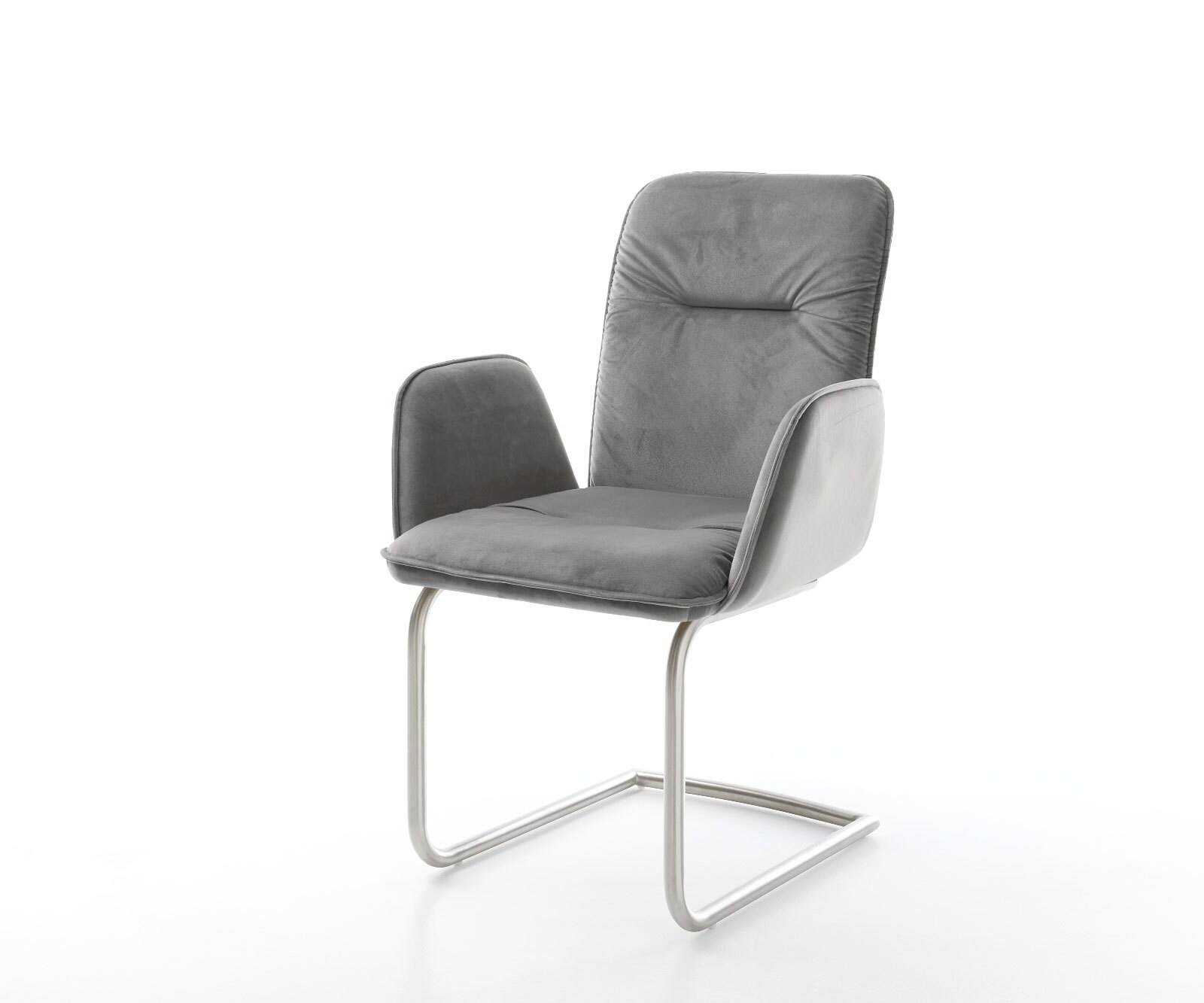 Cantilever Vinja-Flex velours gris pied cantilever rond acier inoxydable brossé