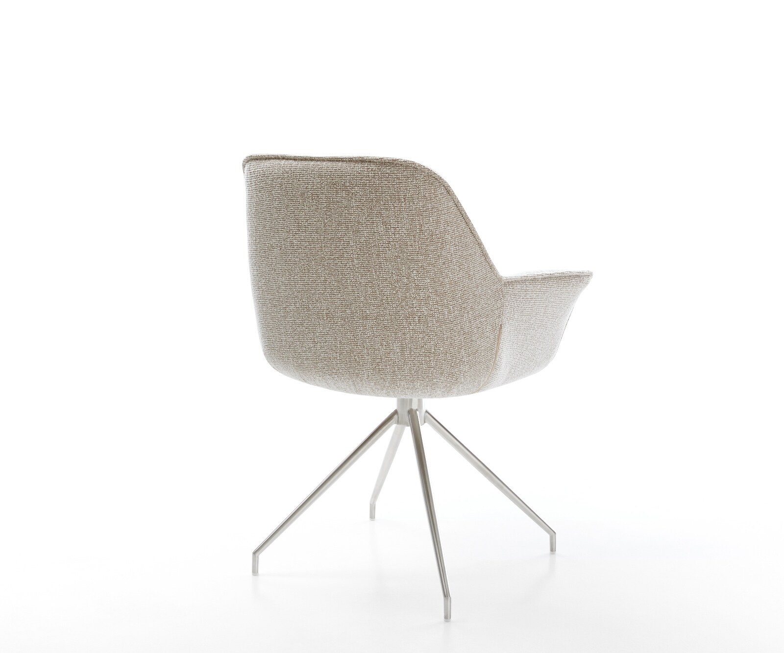 Chaise-de-salle-à-manger Keila-Flex avec accoudoirs tissu tissé doux beige pied croisé conique acier inoxydable 5
