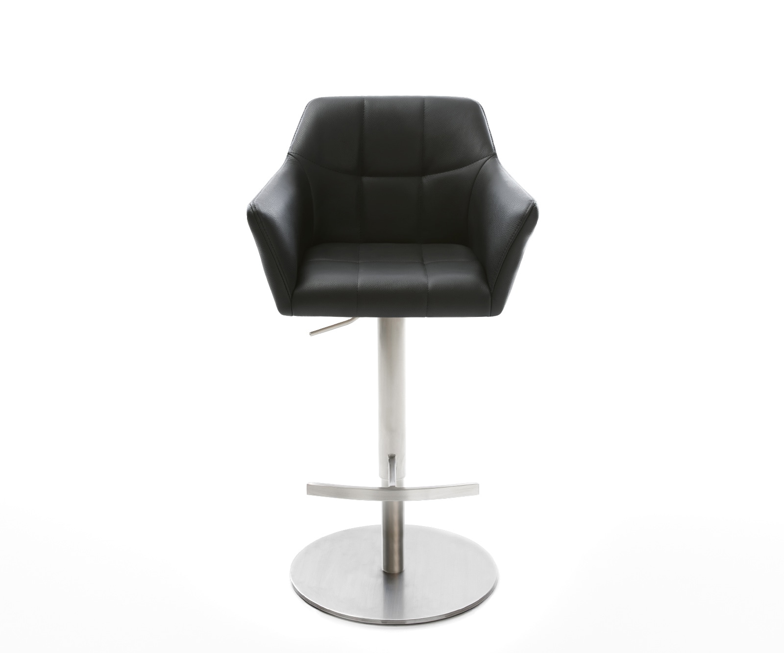 Chaise-de-bar Yulo-Flex cuir véritable noir pied pivotant réglable en hauteur acier inoxydable 4 Chaise-de-bar Yulo-Flex cuir véritable noir pied pivotant réglable en hauteur acier inoxydable 4