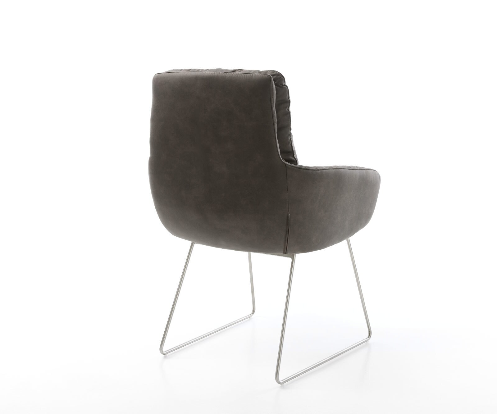Chaise-de-salle-à-manger Abelia-Flex avec accoudoirs microvelours anthracite vintage pied trapèze acier inoxydable brossé 5