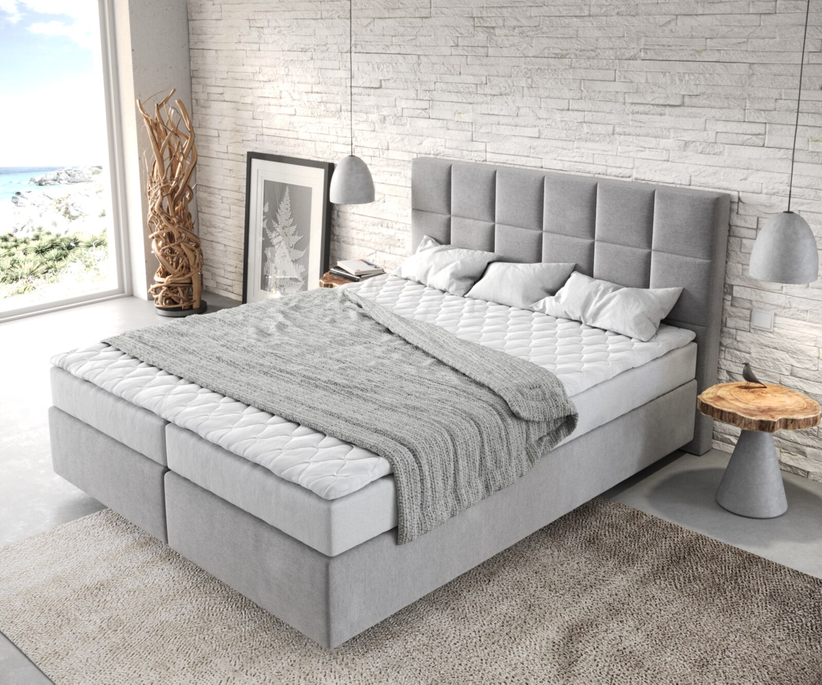 Lit à sommier tapissier Dream-Fine 160x200 Microfibre Gris 3