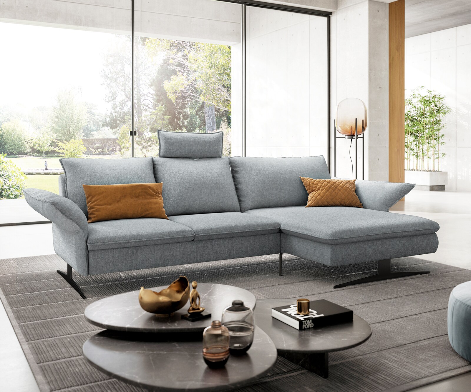 Canapé-d'angle Nerio 300 x 190 cm bleu pastel Récamière droite 1