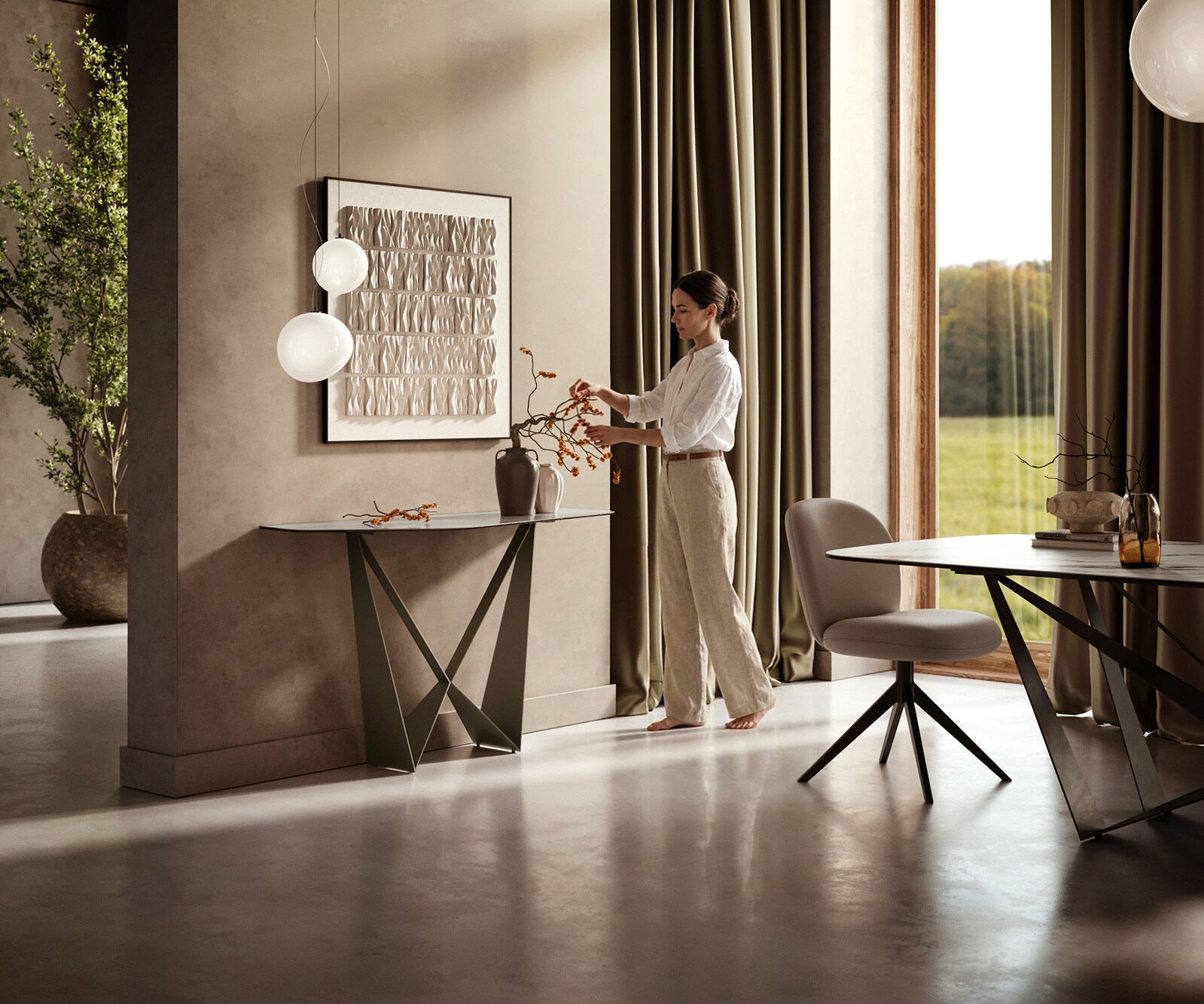Console Edge Polygonal 140x50 cm Céramique Onyx Pearl Spios Métal Effektfinish Titan 6